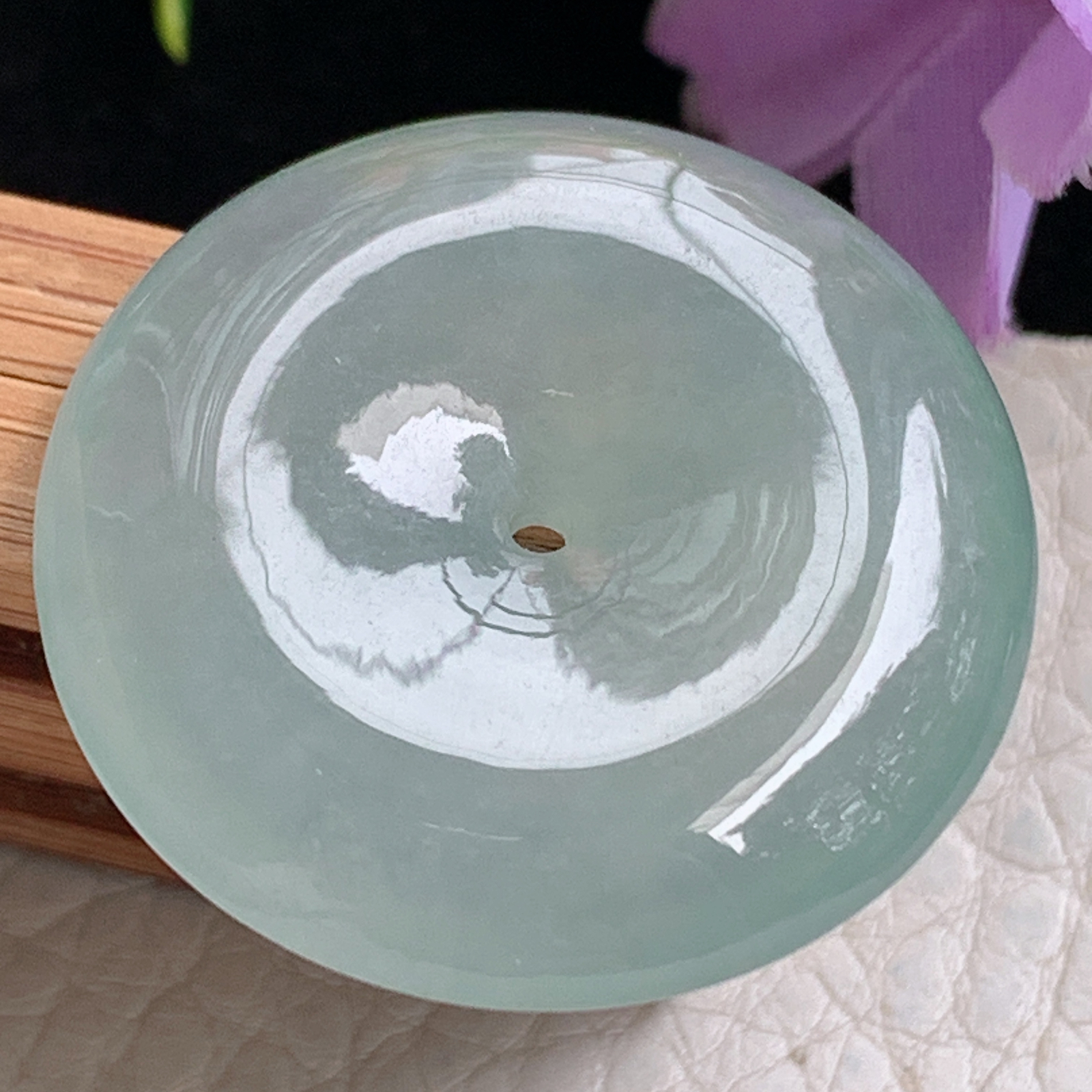 zz3实拍连金28.6*6天然缅甸翡翠冰透平安扣吊坠 冰晴水底玉扣