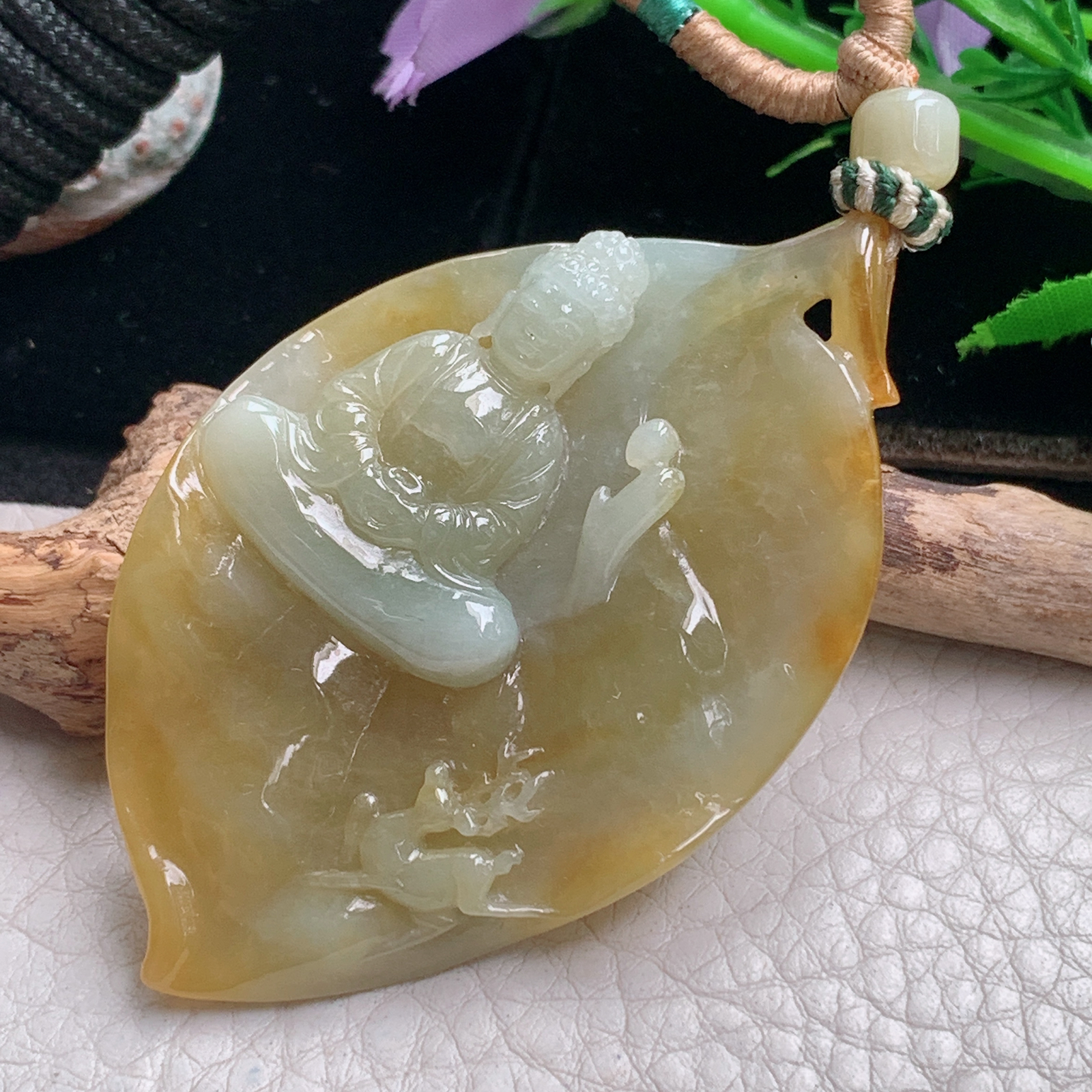 csy实拍61.5*38.8*10.3天然缅甸翡翠冰黄佛光普照 大日如来玉吊坠