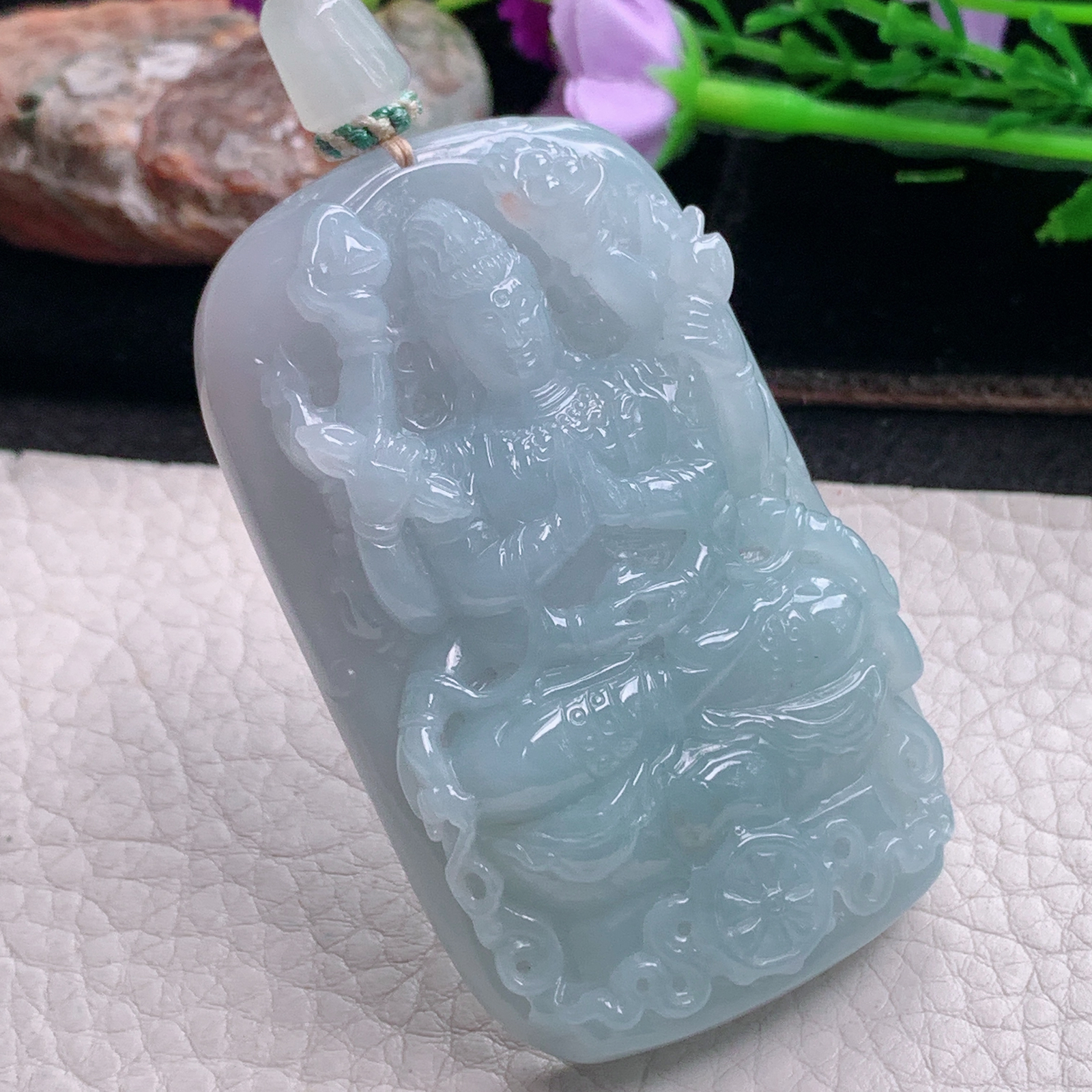 csy实拍62.5*37.8*12天然缅甸翡翠蓝韵千手观音 玉观音玉吊坠 玉挂件