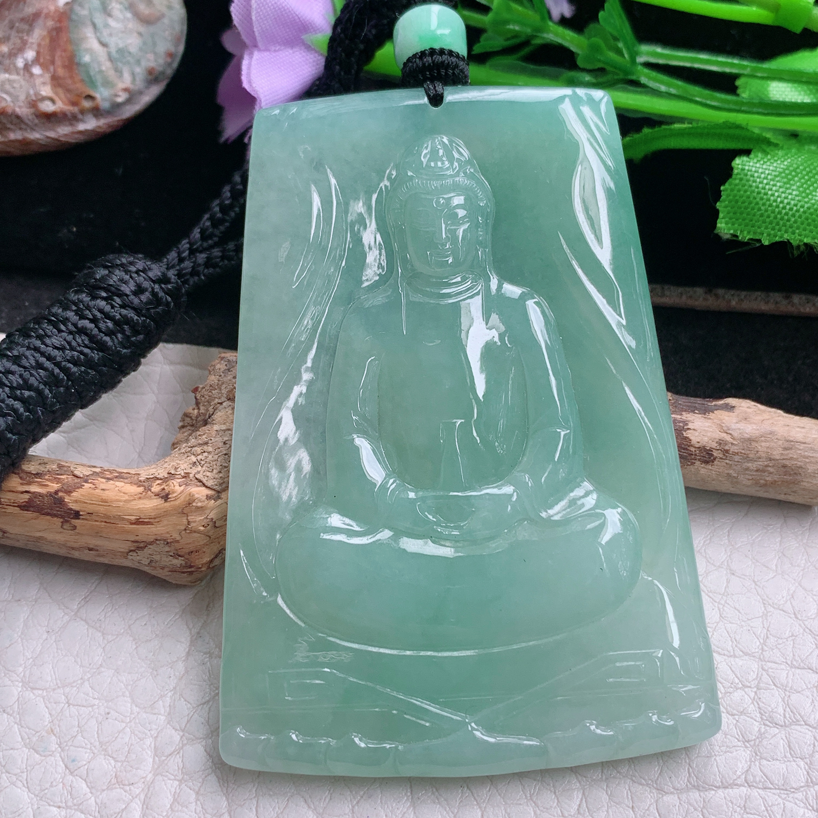 csy实拍67.3*47.5*6.2天然缅甸翡翠冰晴持瓶观音 玉观音玉吊坠