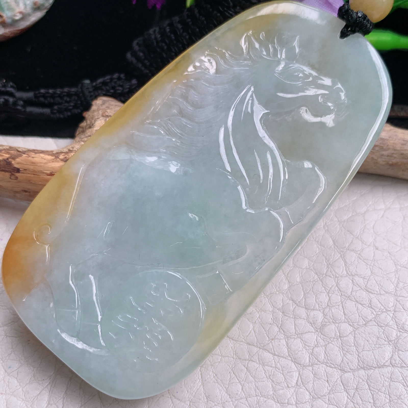 csy实拍75*39.8*11天然缅甸翡翠冰双彩持刀关公 关二爷玉吊坠 玉挂件