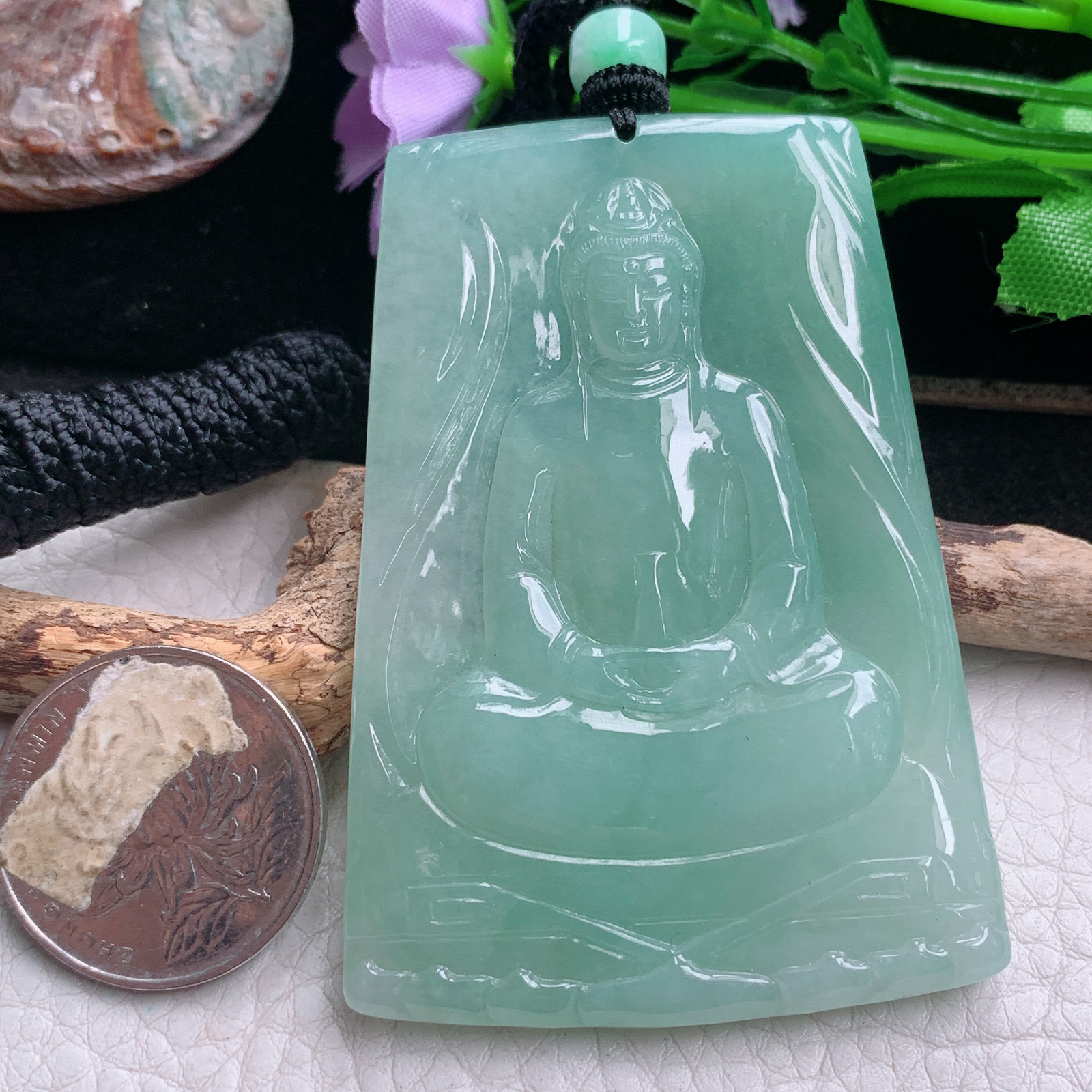 csy实拍67.3*47.5*6.2天然缅甸翡翠冰晴持瓶观音 玉观音玉吊坠