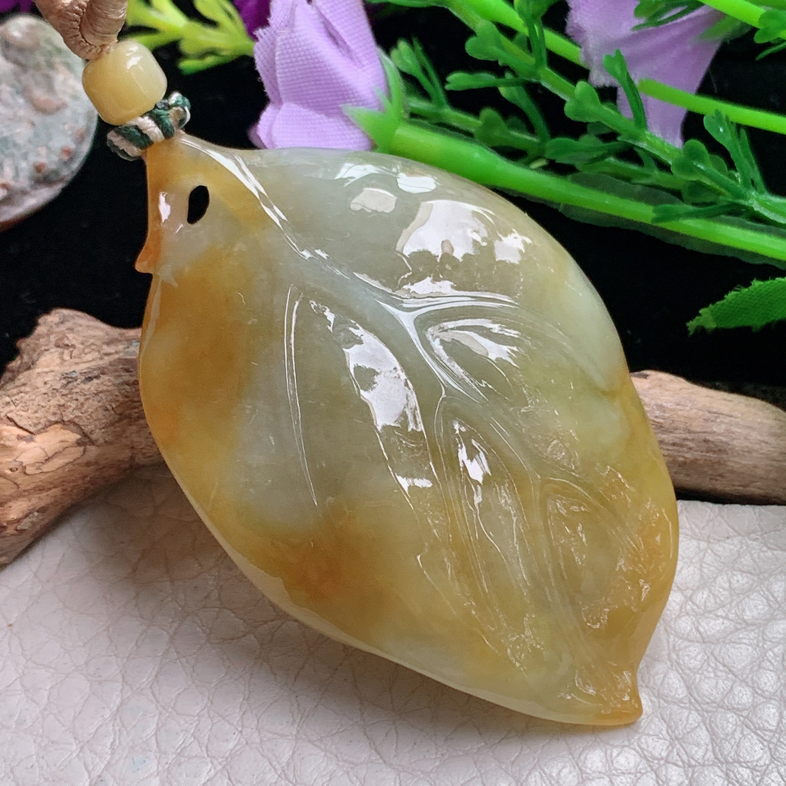 csy实拍61.5*38.8*10.3天然缅甸翡翠冰黄佛光普照 大日如来玉吊坠