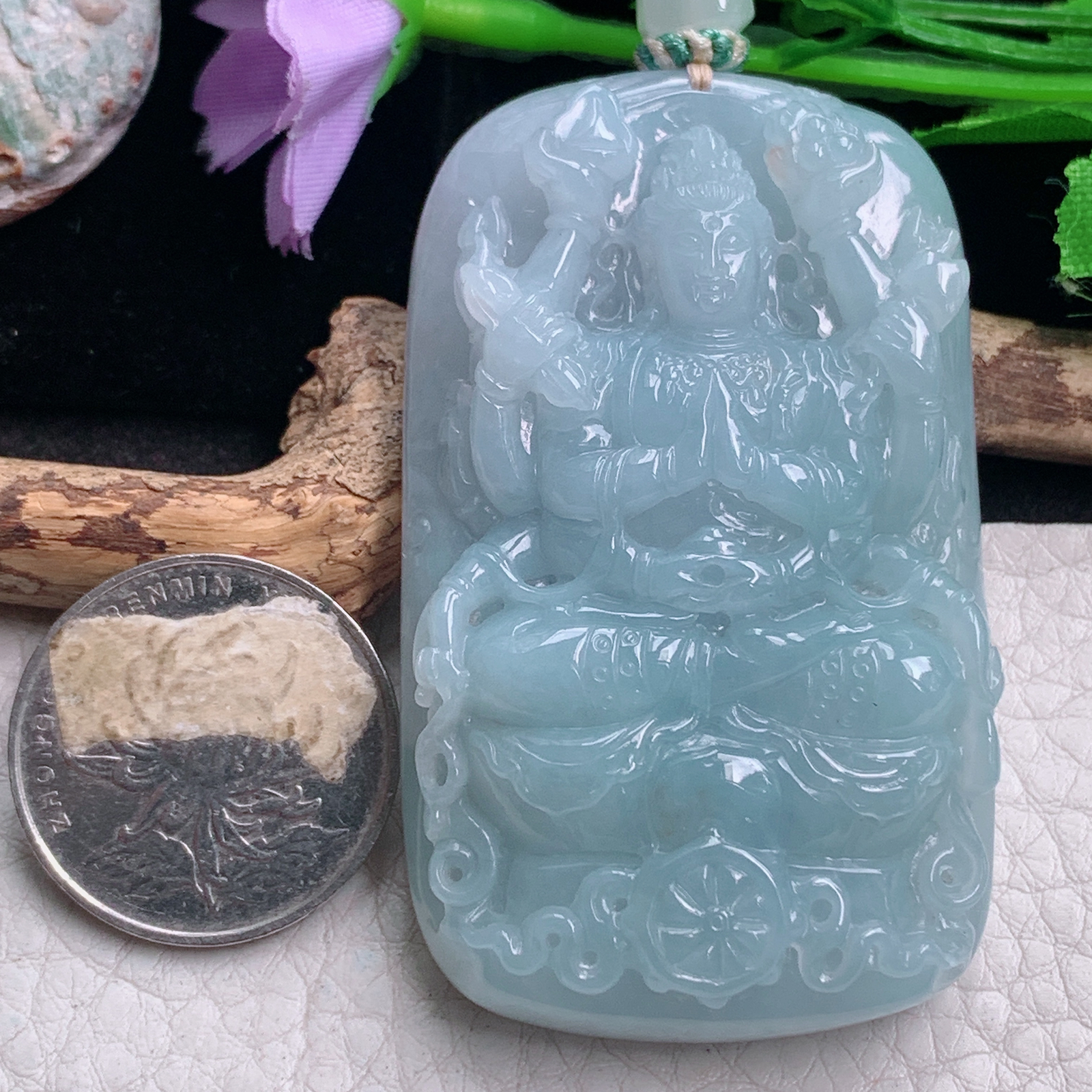 csy实拍62.5*37.8*12天然缅甸翡翠蓝韵千手观音 玉观音玉吊坠 玉挂件