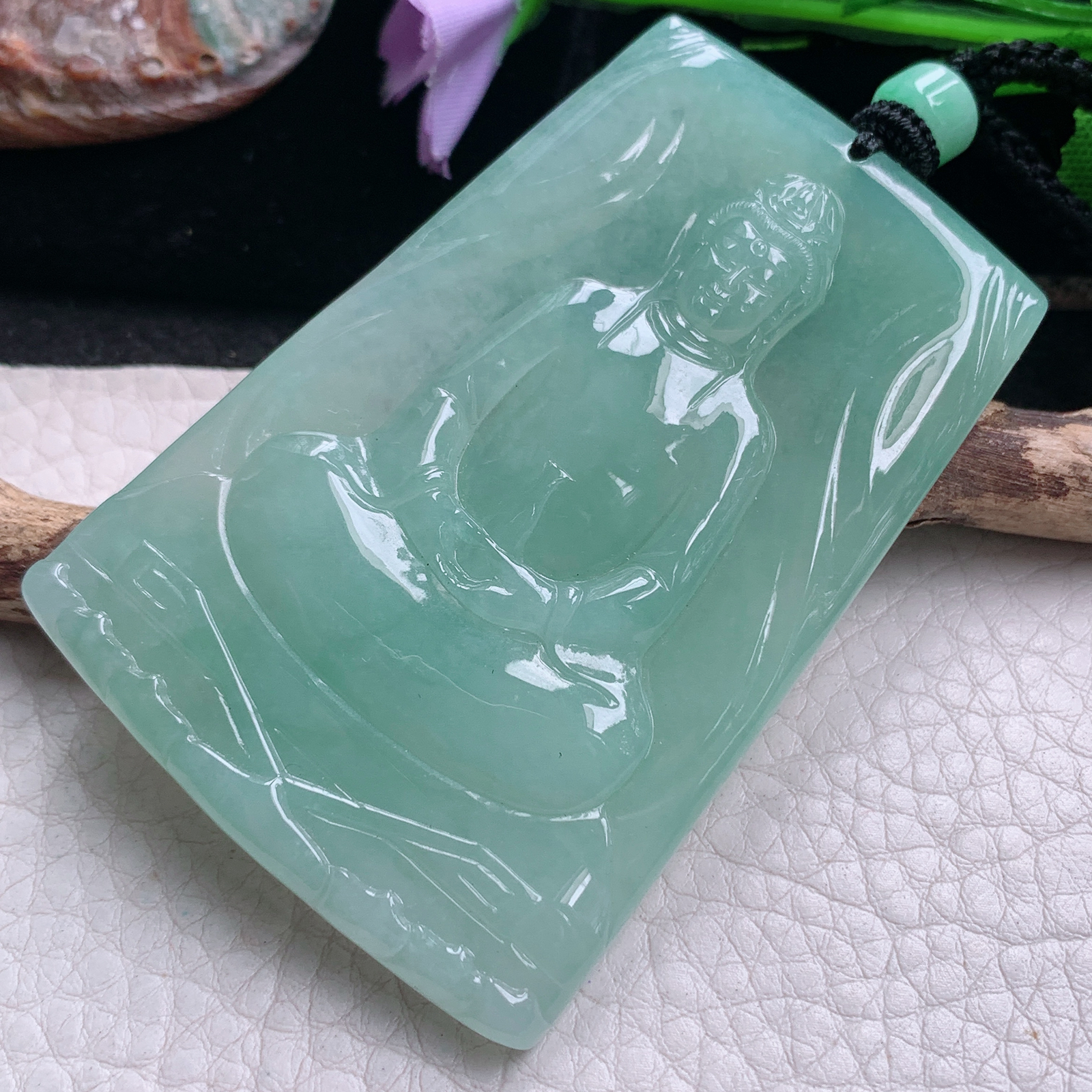 csy实拍67.3*47.5*6.2天然缅甸翡翠冰晴持瓶观音 玉观音玉吊坠