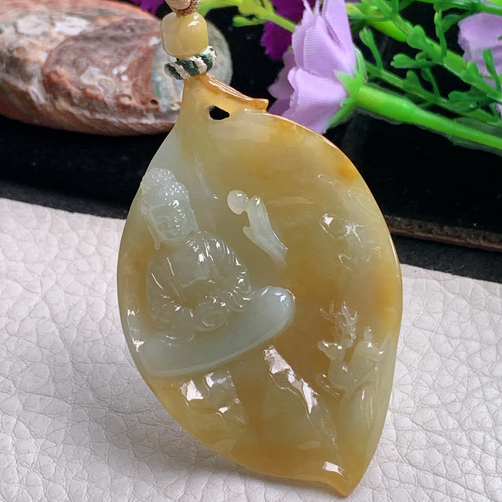 csy实拍61.5*38.8*10.3天然缅甸翡翠冰黄佛光普照 大日如来玉吊坠