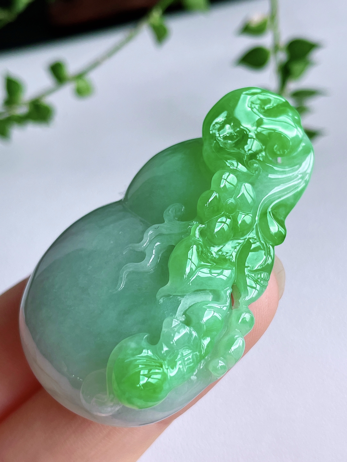 【裸石】冰飘阳绿葫芦吊坠
【说明】缅料 性价比高  
【尺寸】52-32.6-11.4