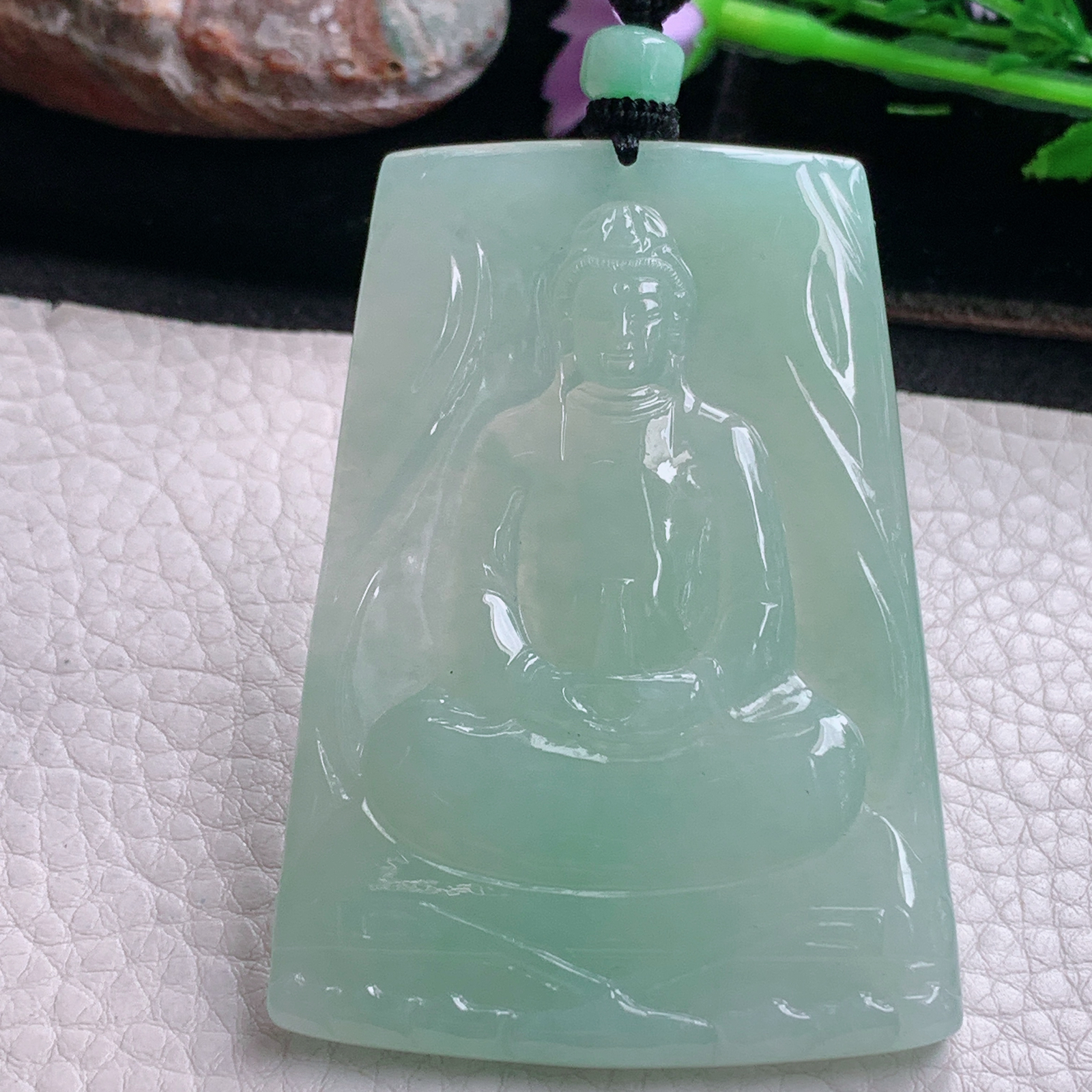 csy实拍67.3*47.5*6.2天然缅甸翡翠冰晴持瓶观音 玉观音玉吊坠