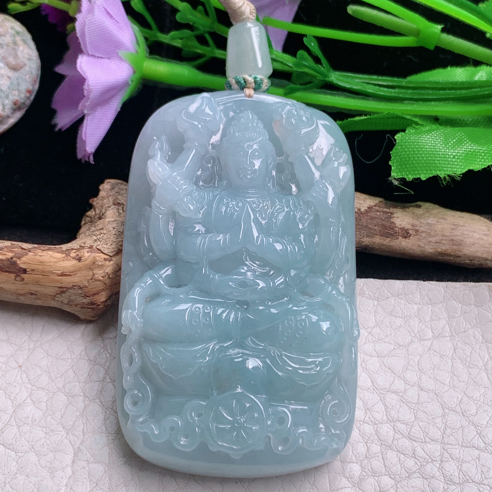 csy实拍62.5*37.8*12天然缅甸翡翠蓝韵千手观音 玉观音玉吊坠 玉挂件
