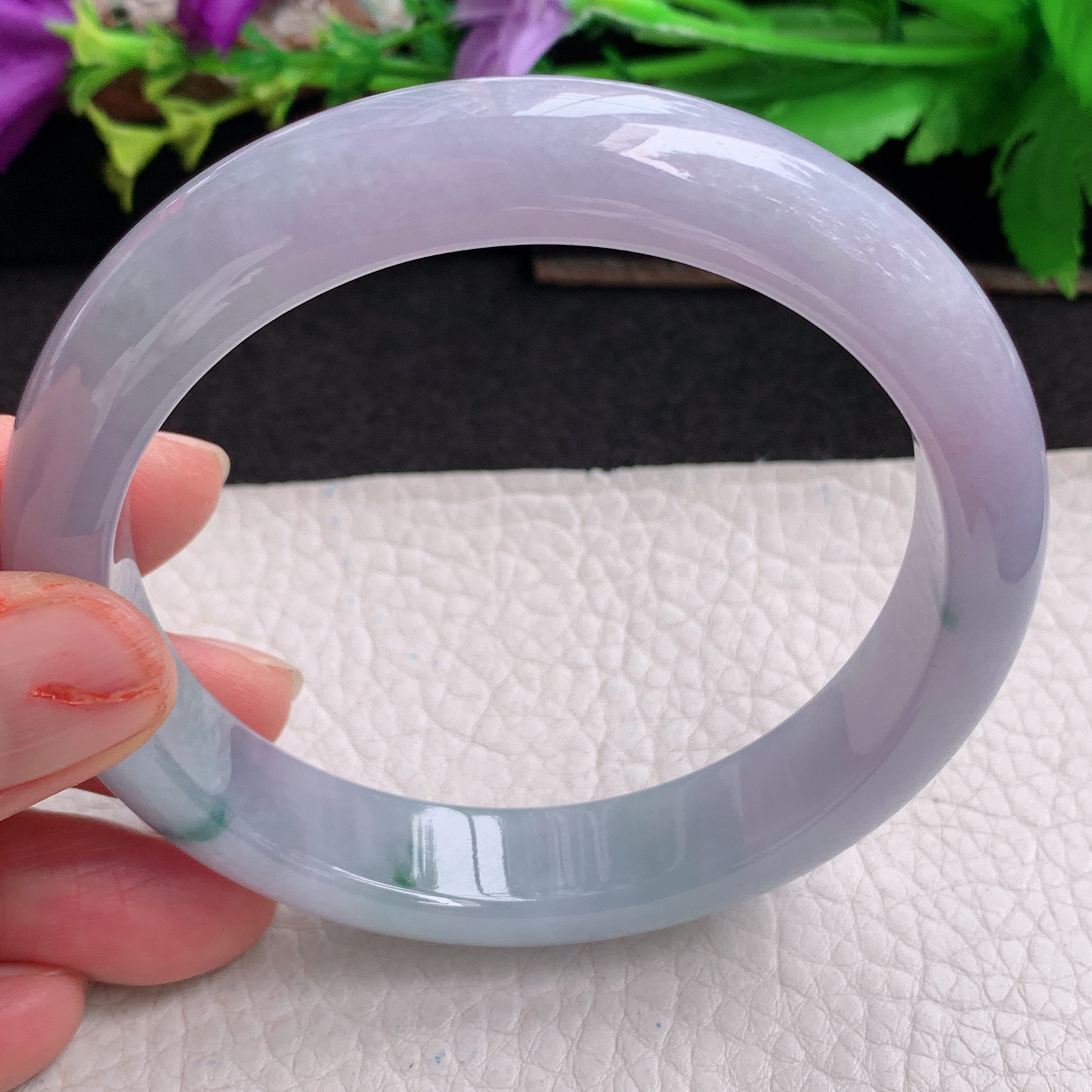 ll大圈口62.3*13*8.6平安镯 天然翡翠a货手镯胶感蓝韵飘花正圈玉镯子