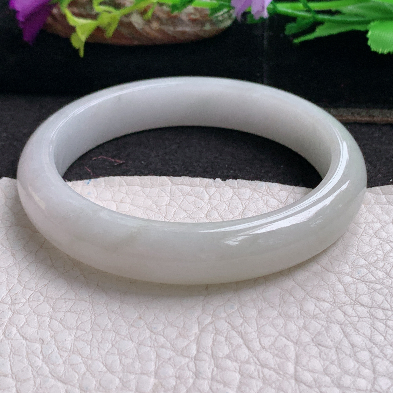 ll实拍58*12*7.8平安镯 天然缅甸翡翠a货手镯淡雅正圈玉镯子