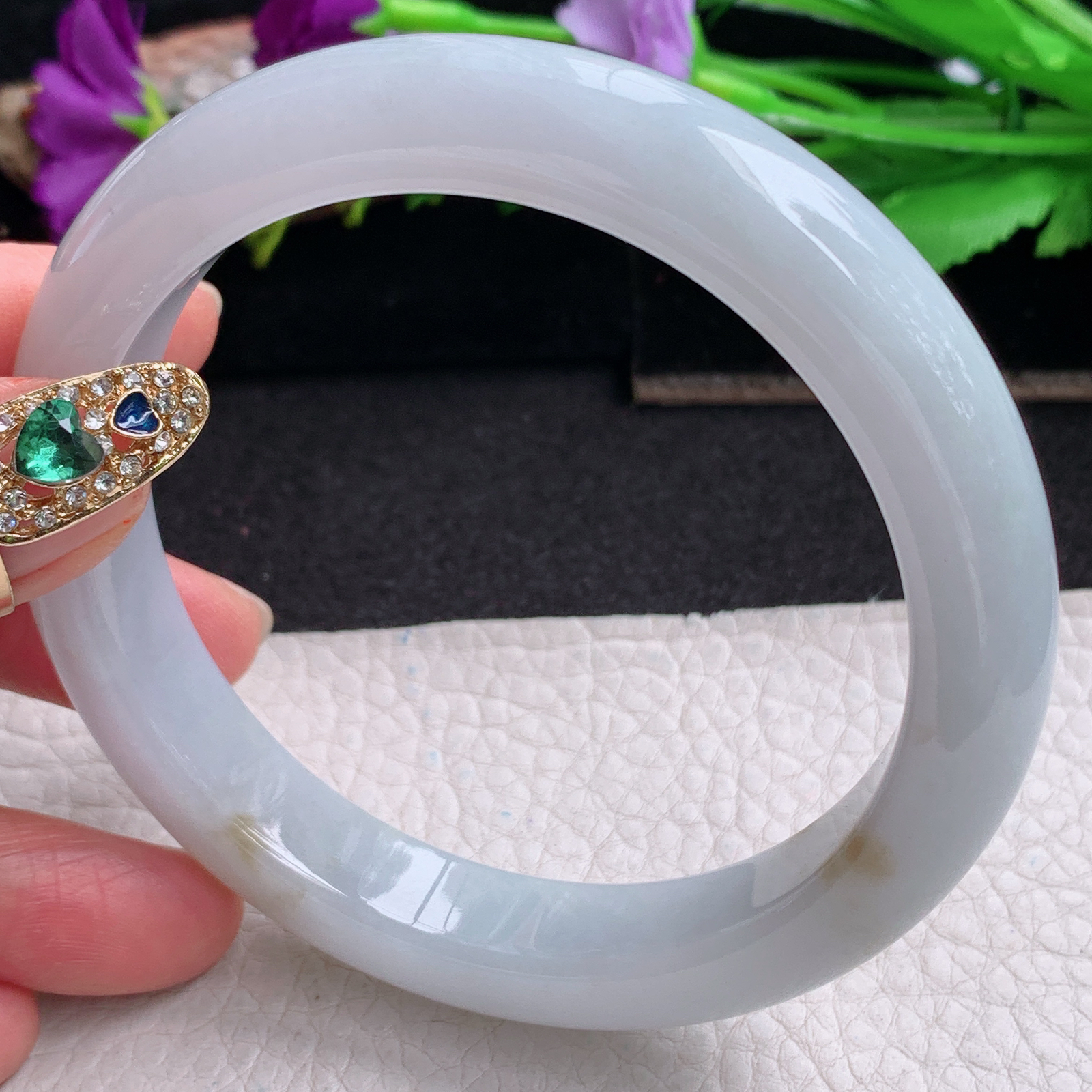 ll大圈口63.5*12.5*9.5平安镯 天然缅甸翡翠a货手镯飘花大气正圈玉镯子