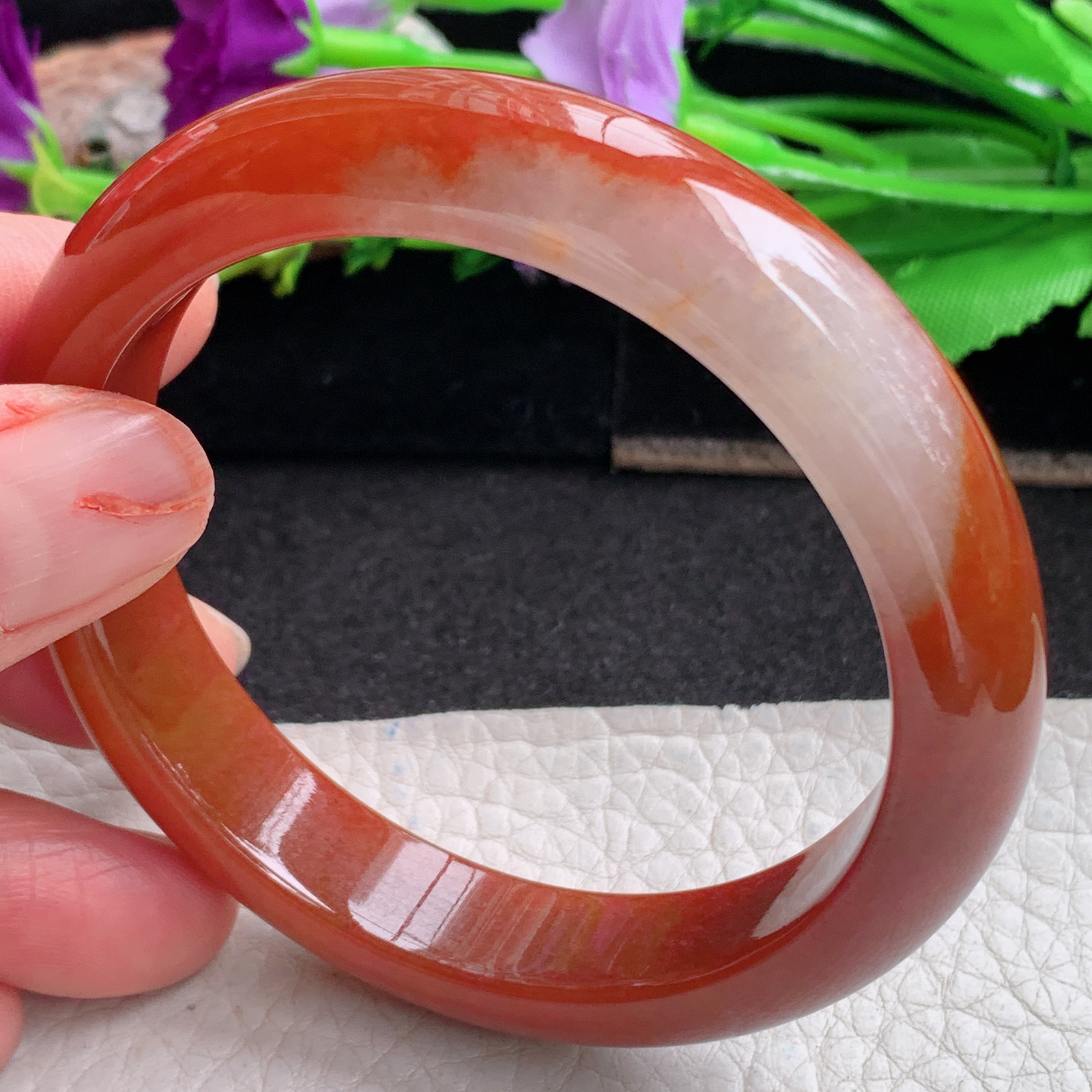 ll实拍58*12.2*8平安镯 天然缅甸翡翠a货手镯胶感红翡正圈玉镯子