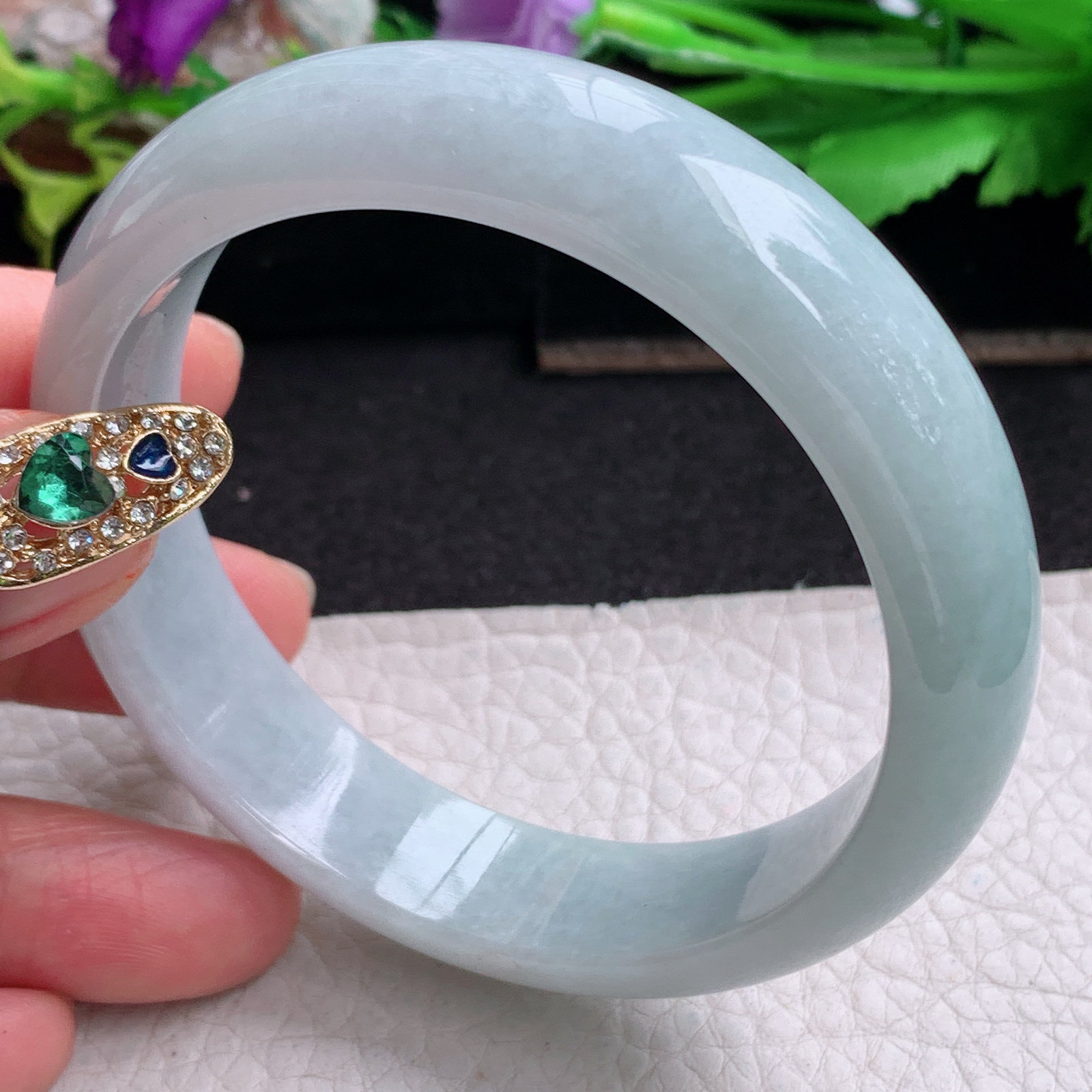 ll实拍57*14.5*7.7平安镯 天然缅甸翡翠a货手镯浅绿水润正圈玉镯子