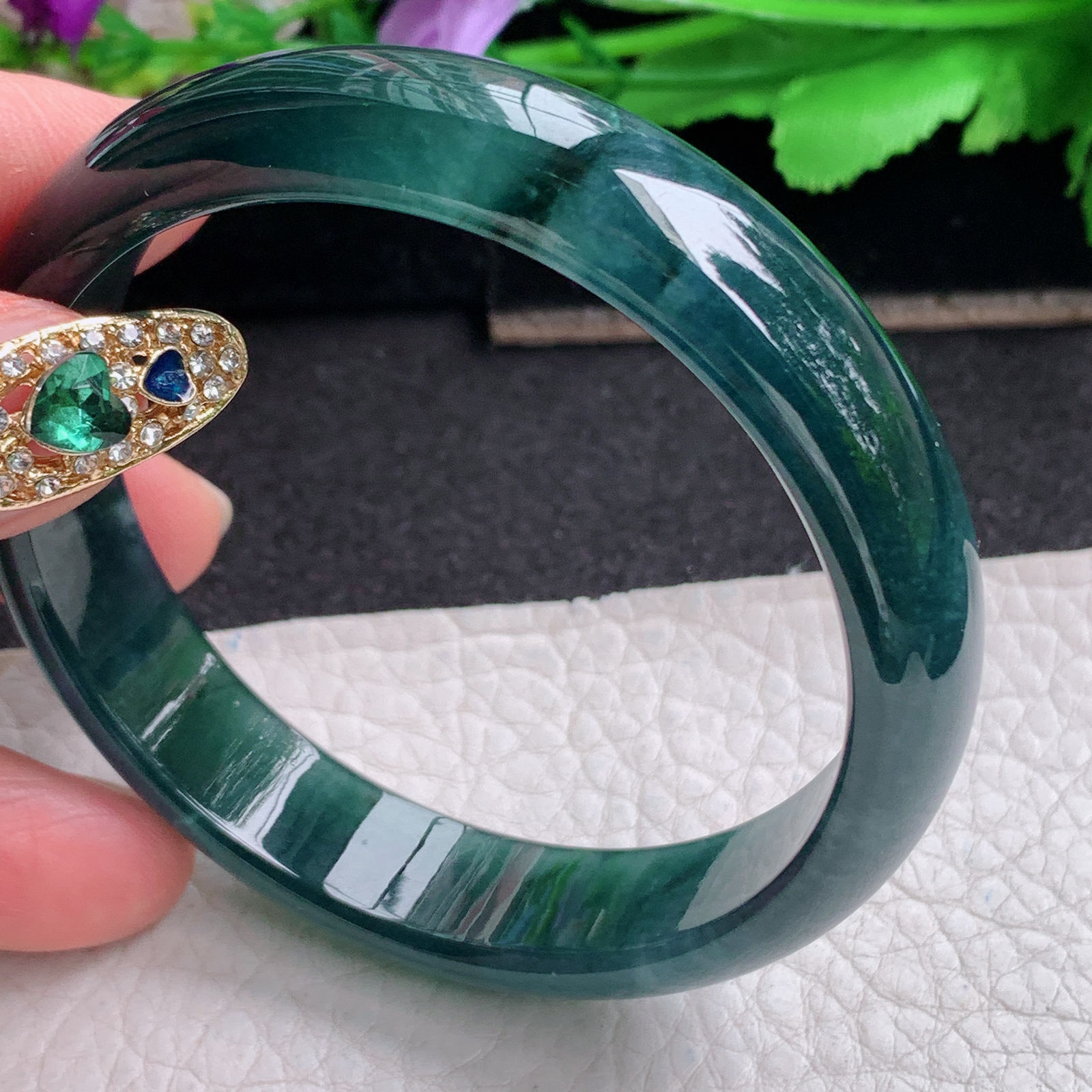 ll实拍57*13*6.8平安镯 天然翡翠a货手镯胶感蓝韵正圈玉镯子