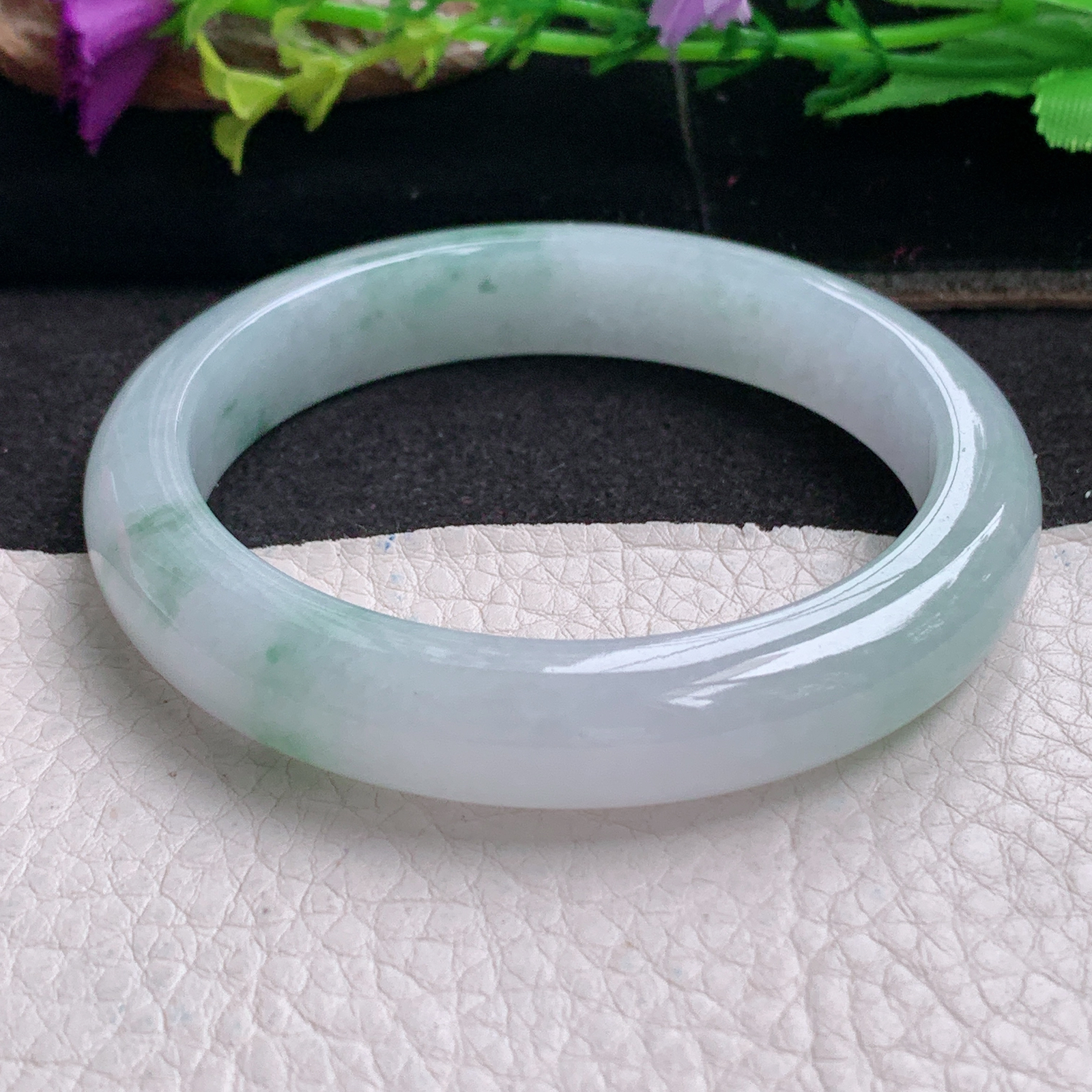 ll实拍57*11.8*8.2平安镯 天然缅甸翡翠a货手镯冰飘花正圈玉镯子