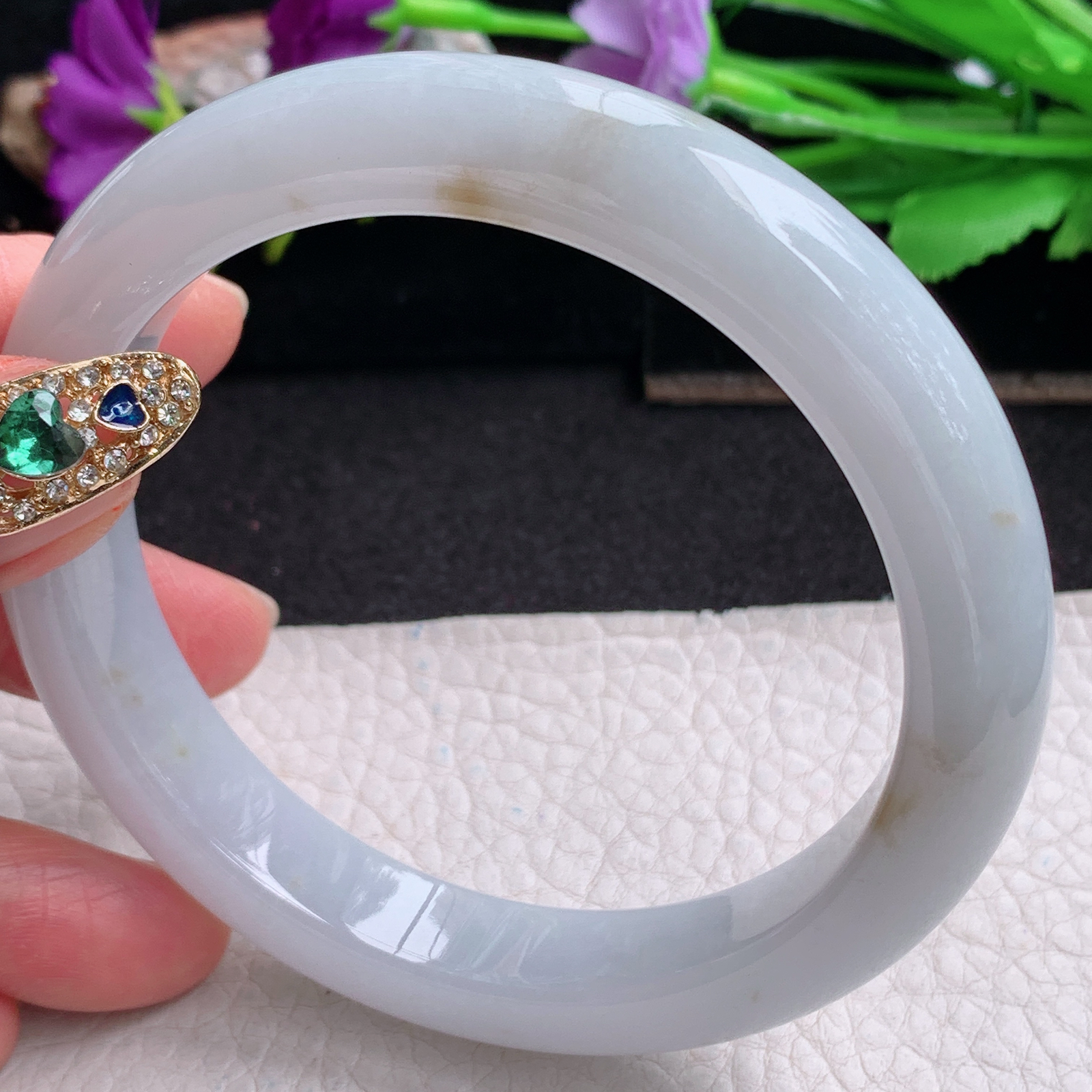 ll大圈口63.5*12.5*9.5平安镯 天然缅甸翡翠a货手镯飘花大气正圈玉镯子