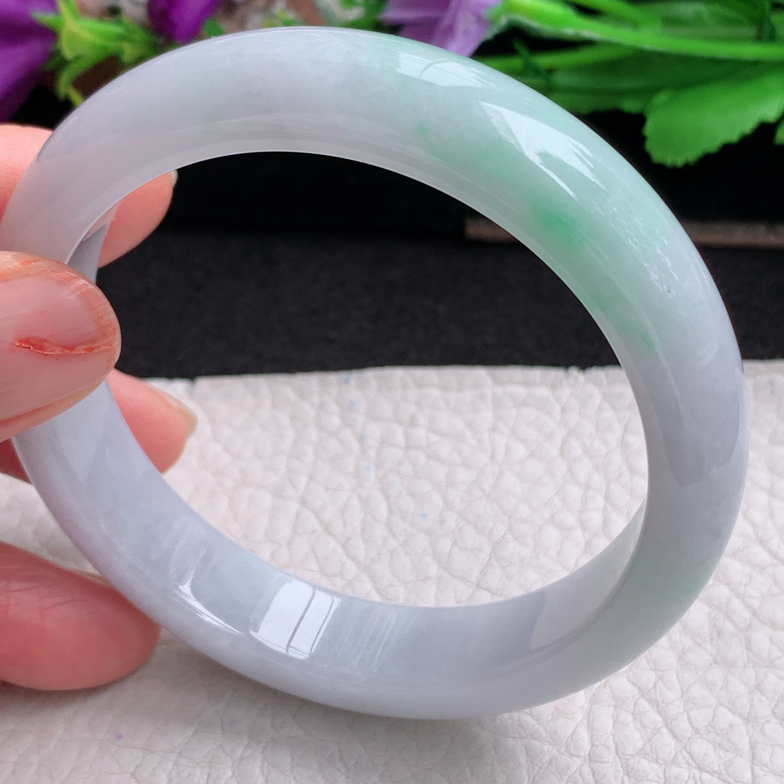 ll实拍59*13.3*8平安镯 天然翡翠a货手镯胶感飘绿正圈玉镯子