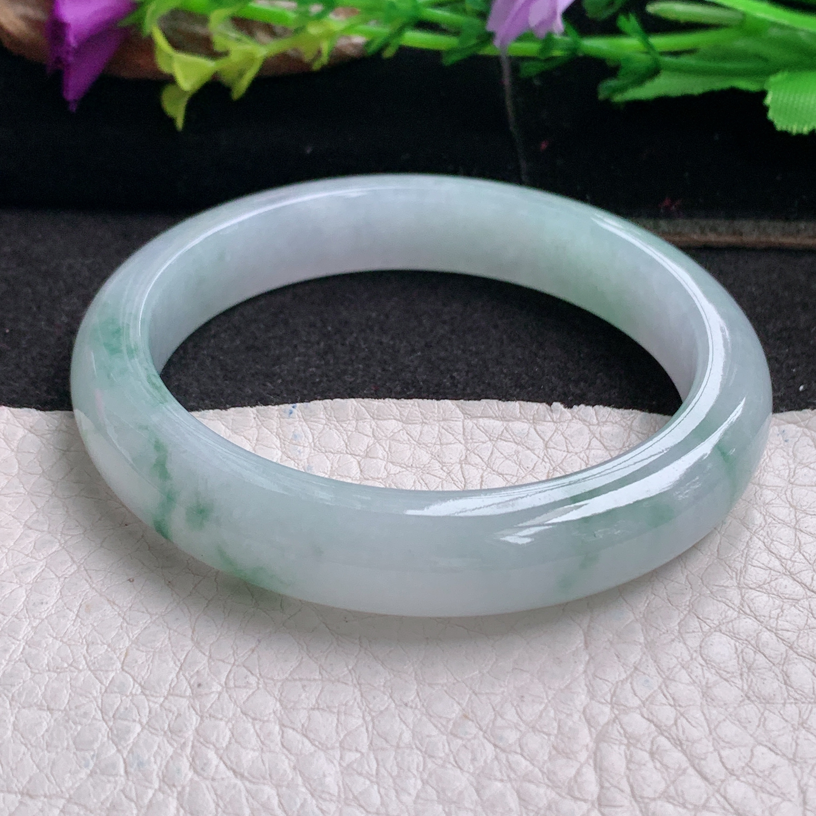 ll实拍57*11.8*8.2平安镯 天然缅甸翡翠a货手镯冰飘花正圈玉镯子