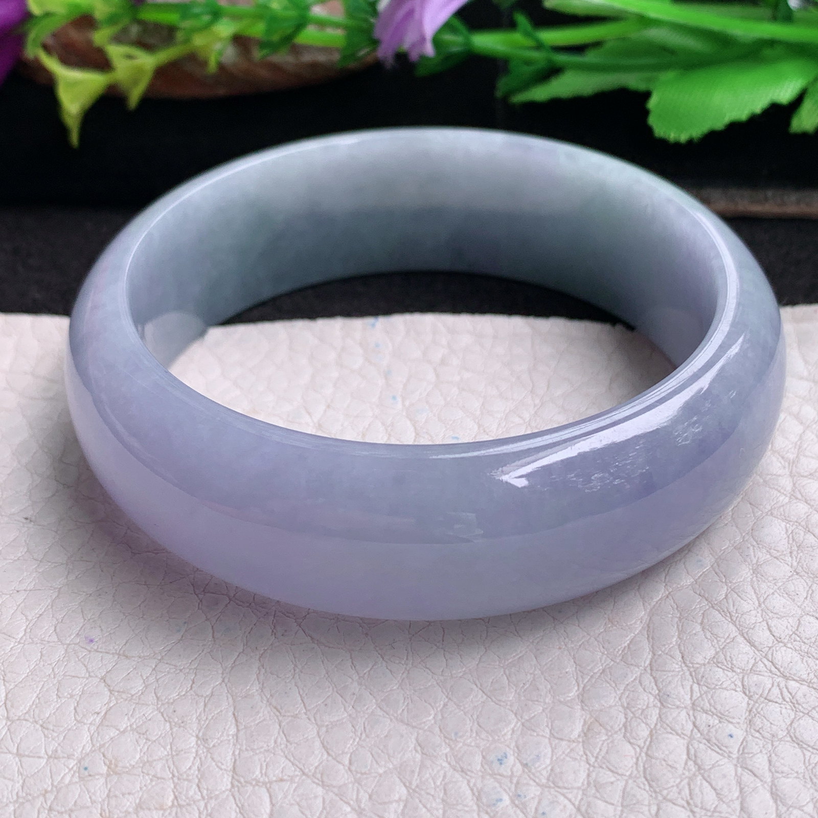 js实拍58*18.5*7.3轮胎镯 天然翡翠a货手镯胶感紫罗兰正圈玉镯子