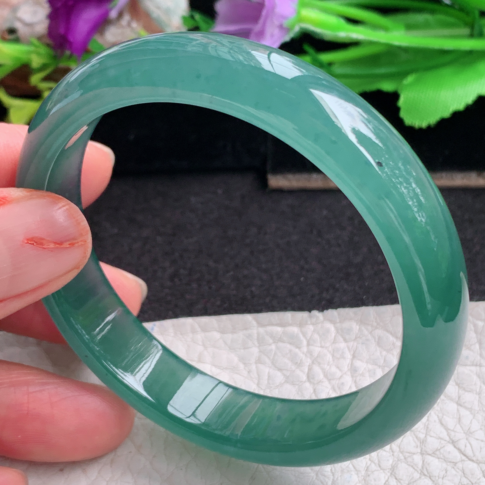 ll实拍55*12.2*6.8平安镯 天然翡翠a货手镯冰蓝韵正圈玉镯子