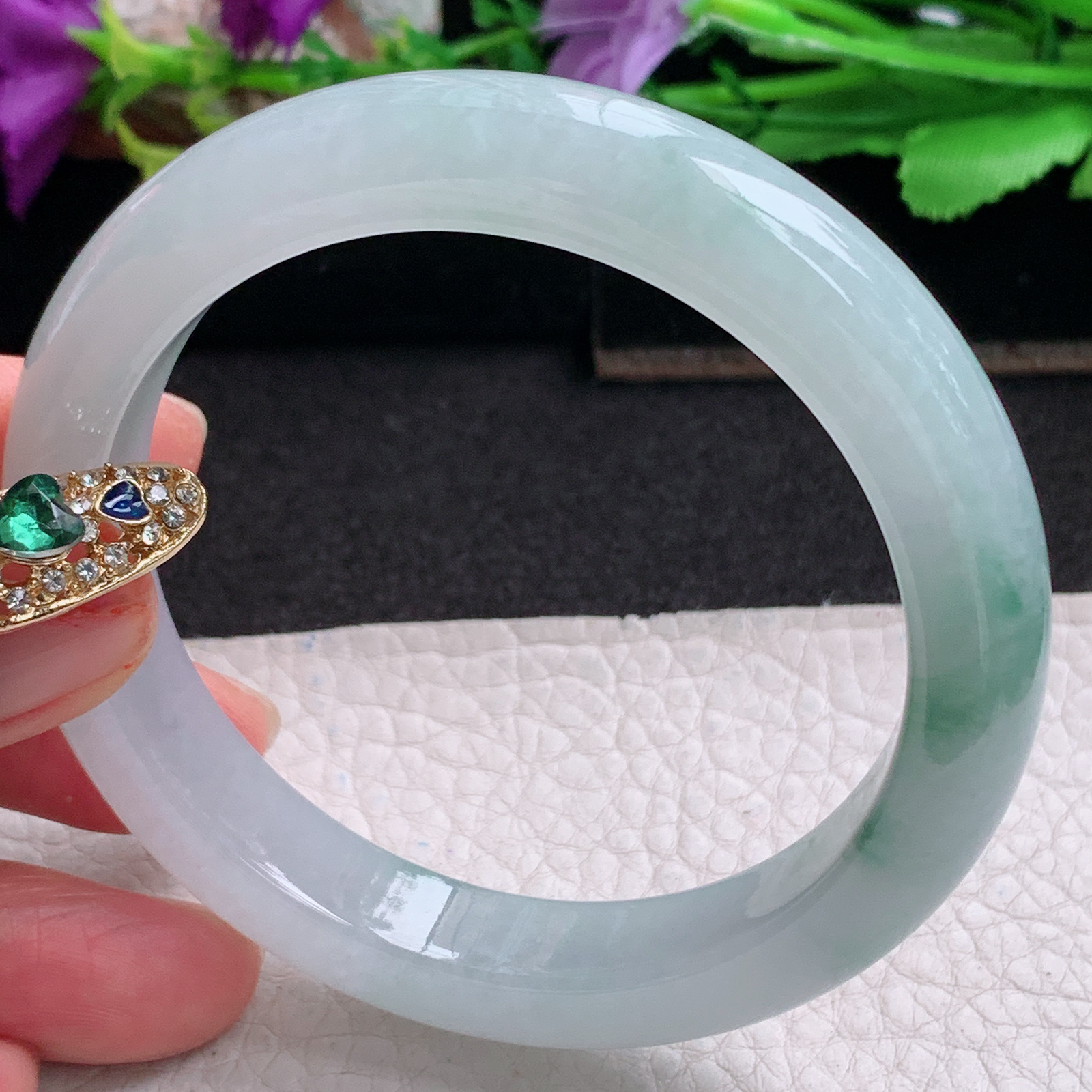 ll实拍57*11.3*8.8平安镯 天然缅甸翡翠a货手镯冰飘花正圈玉镯子