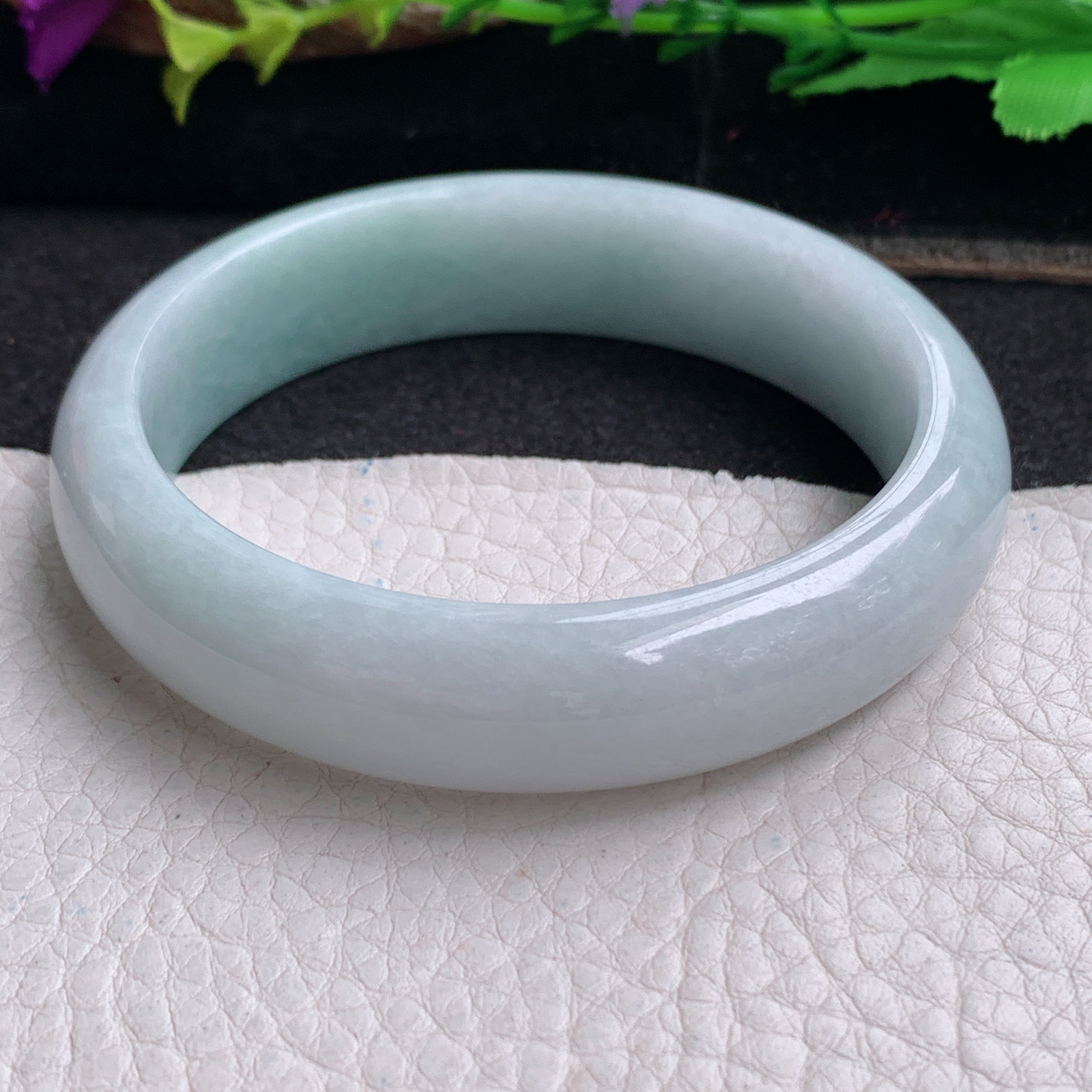 ll实拍57*14.5*7.7平安镯 天然缅甸翡翠a货手镯浅绿水润正圈玉镯子