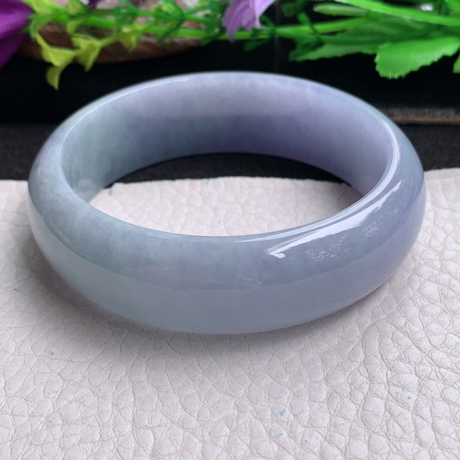 js实拍58*18.5*7.3轮胎镯 天然翡翠a货手镯胶感紫罗兰正圈玉镯子