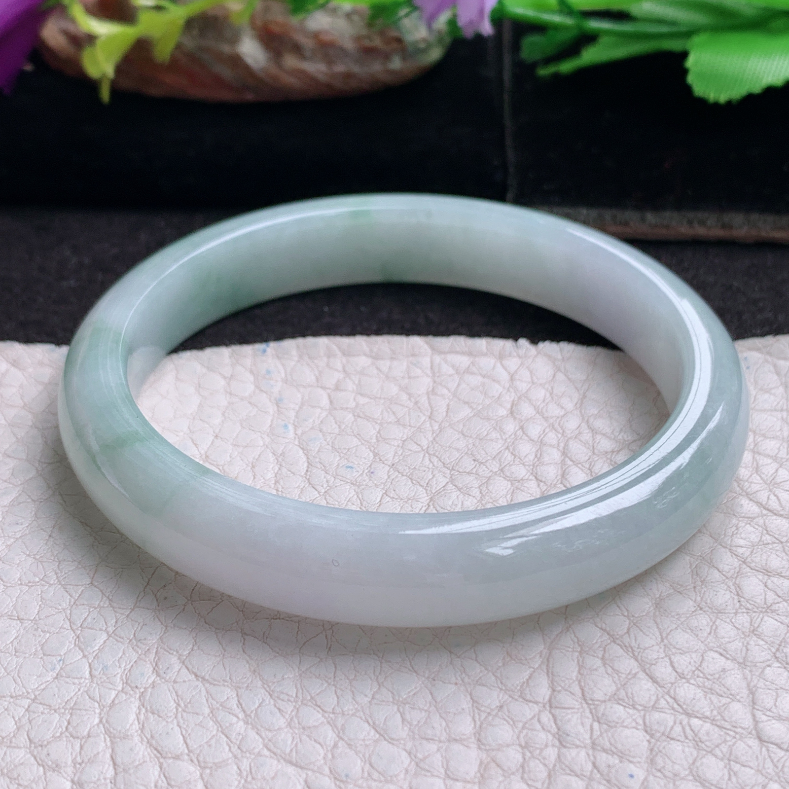 xx实拍56*10*7平安镯 天然缅甸翡翠a货手镯冰飘花正圈玉镯子