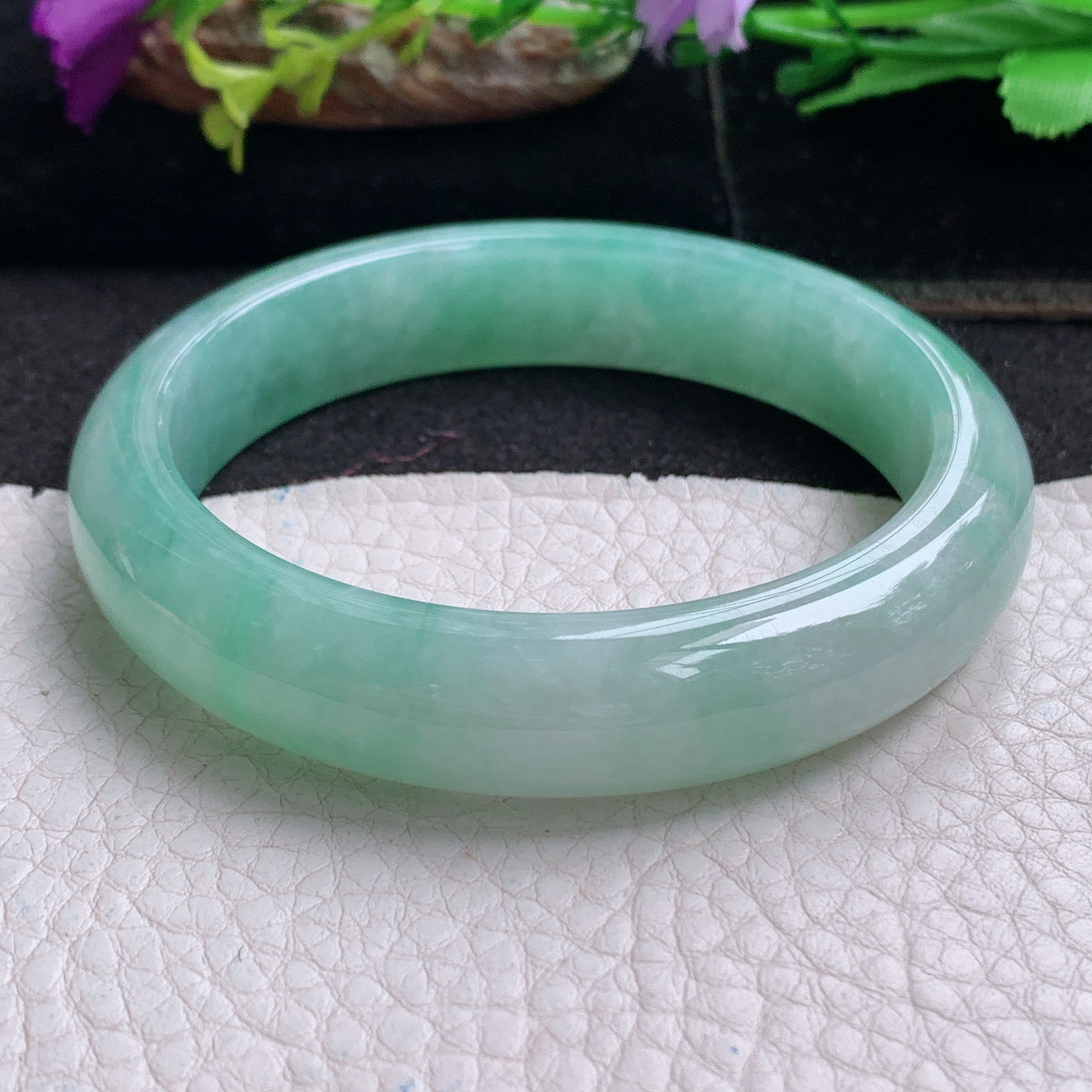 ee清新款57.5*12.7*8平安镯 天然缅甸翡翠a货手镯冰绿正圈玉镯子