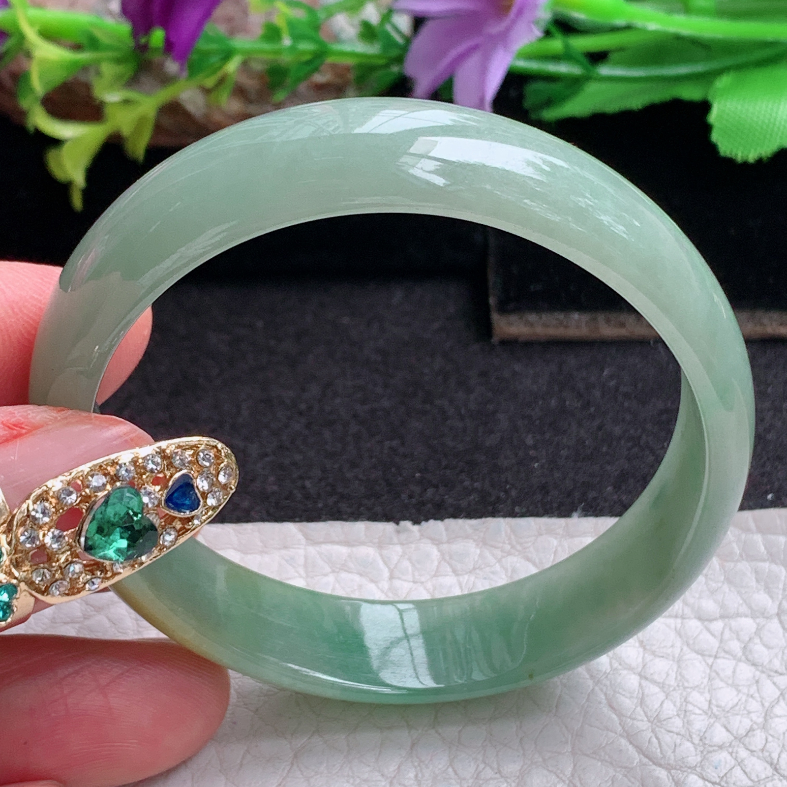 ee实拍56*48*12.2*5.2贵妃镯 天然缅甸翡翠a货手镯双彩蛋形玉镯子