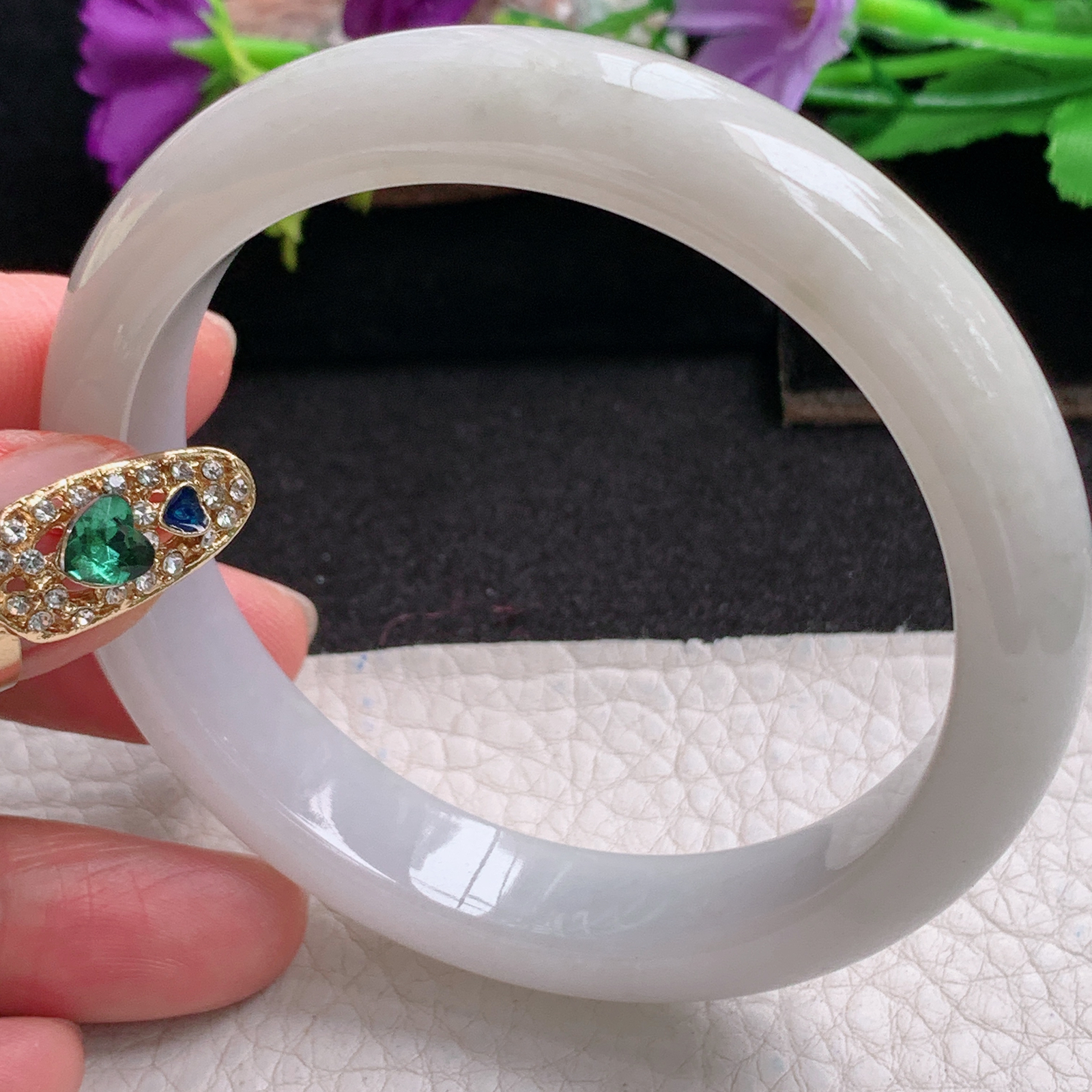 ll实拍58*12*7.8平安镯 天然缅甸翡翠a货手镯淡雅正圈玉镯子