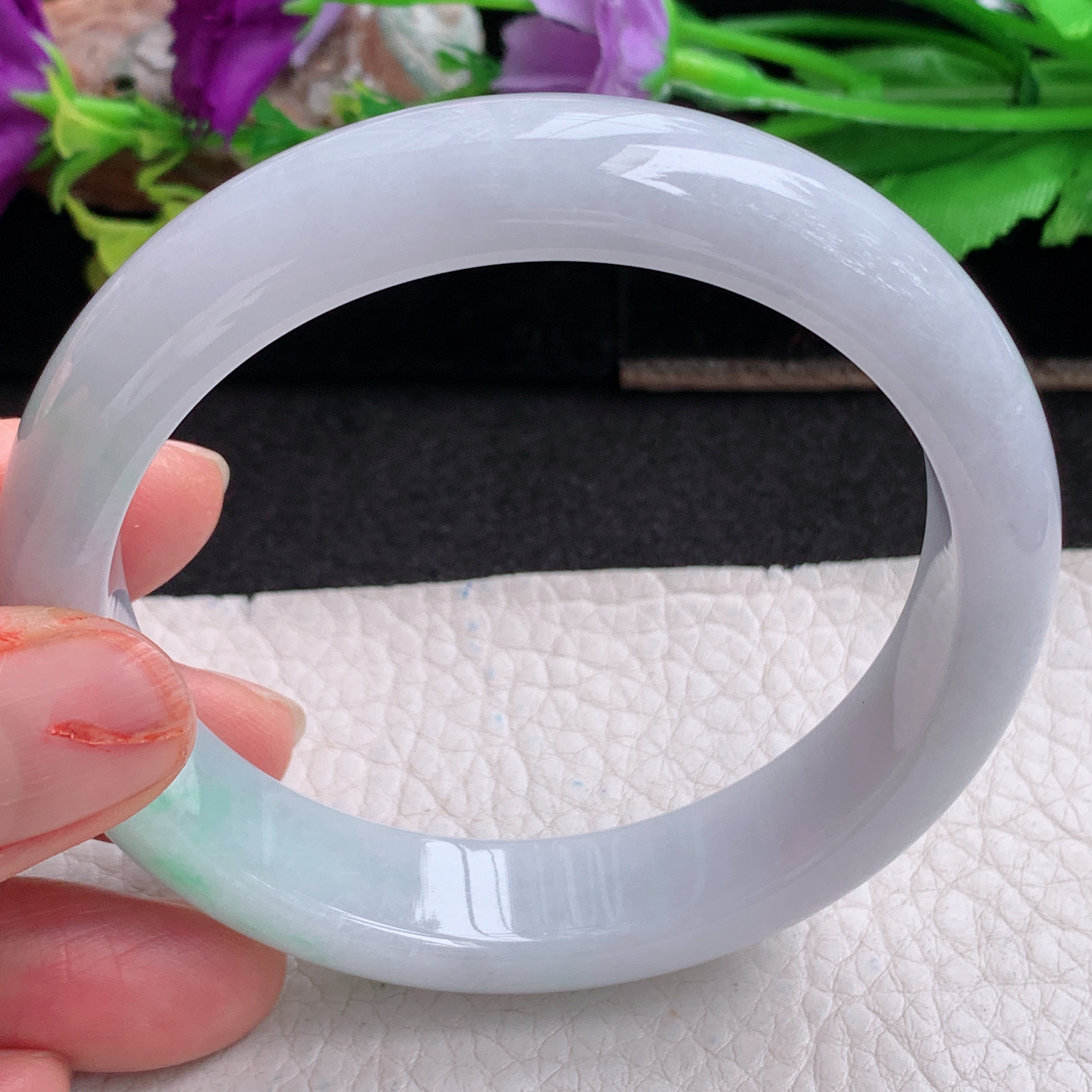 ll实拍59*13.3*8平安镯 天然翡翠a货手镯胶感飘绿正圈玉镯子