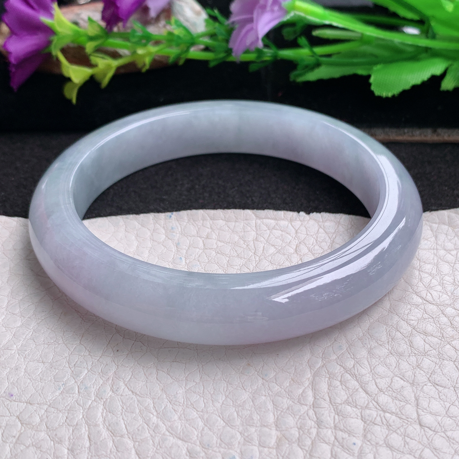 ll大圈口62.5*12.2*9平安镯 天然翡翠a货手镯胶感紫底飘花正圈玉镯子