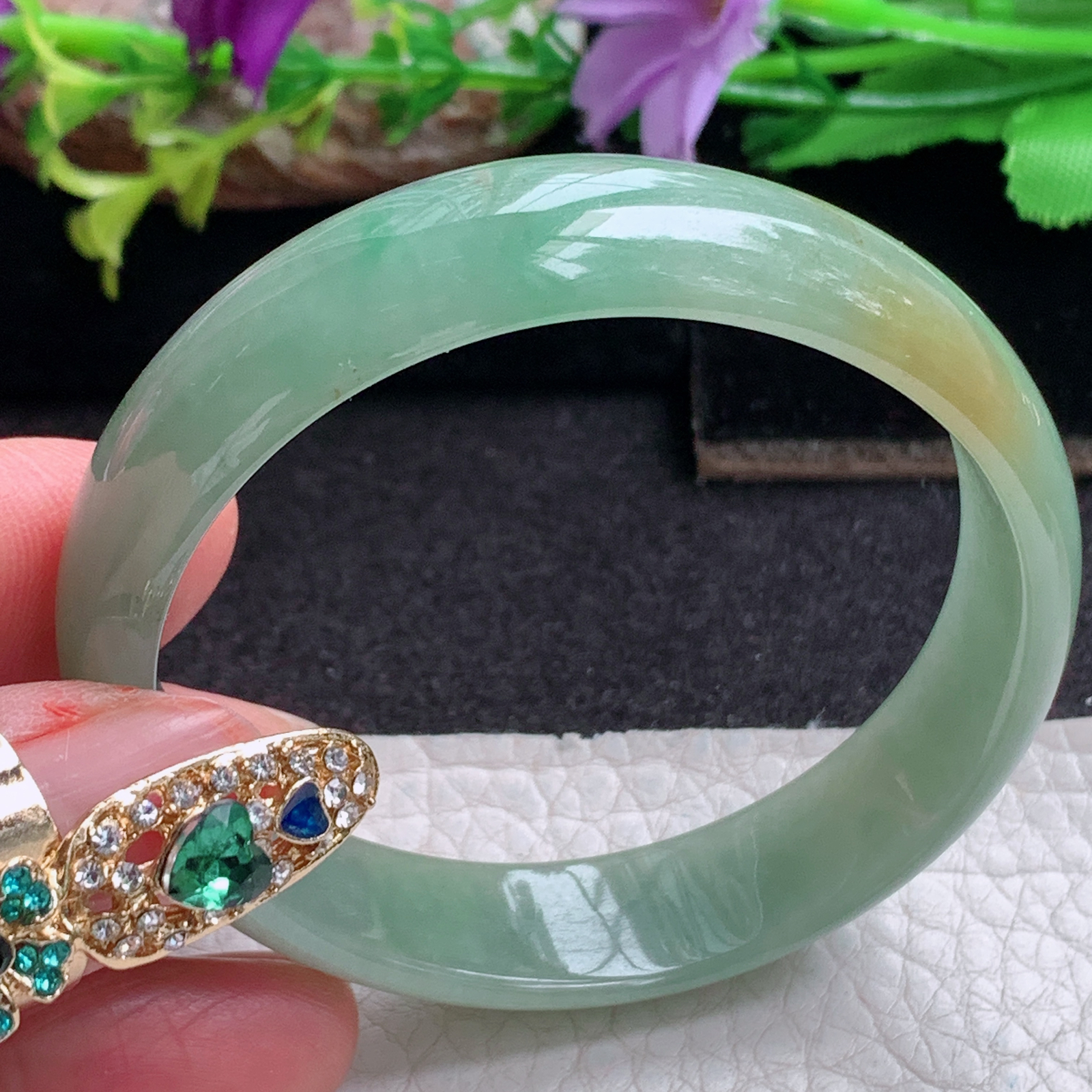 ee实拍56*48*12.2*5.2贵妃镯 天然缅甸翡翠a货手镯双彩蛋形玉镯子