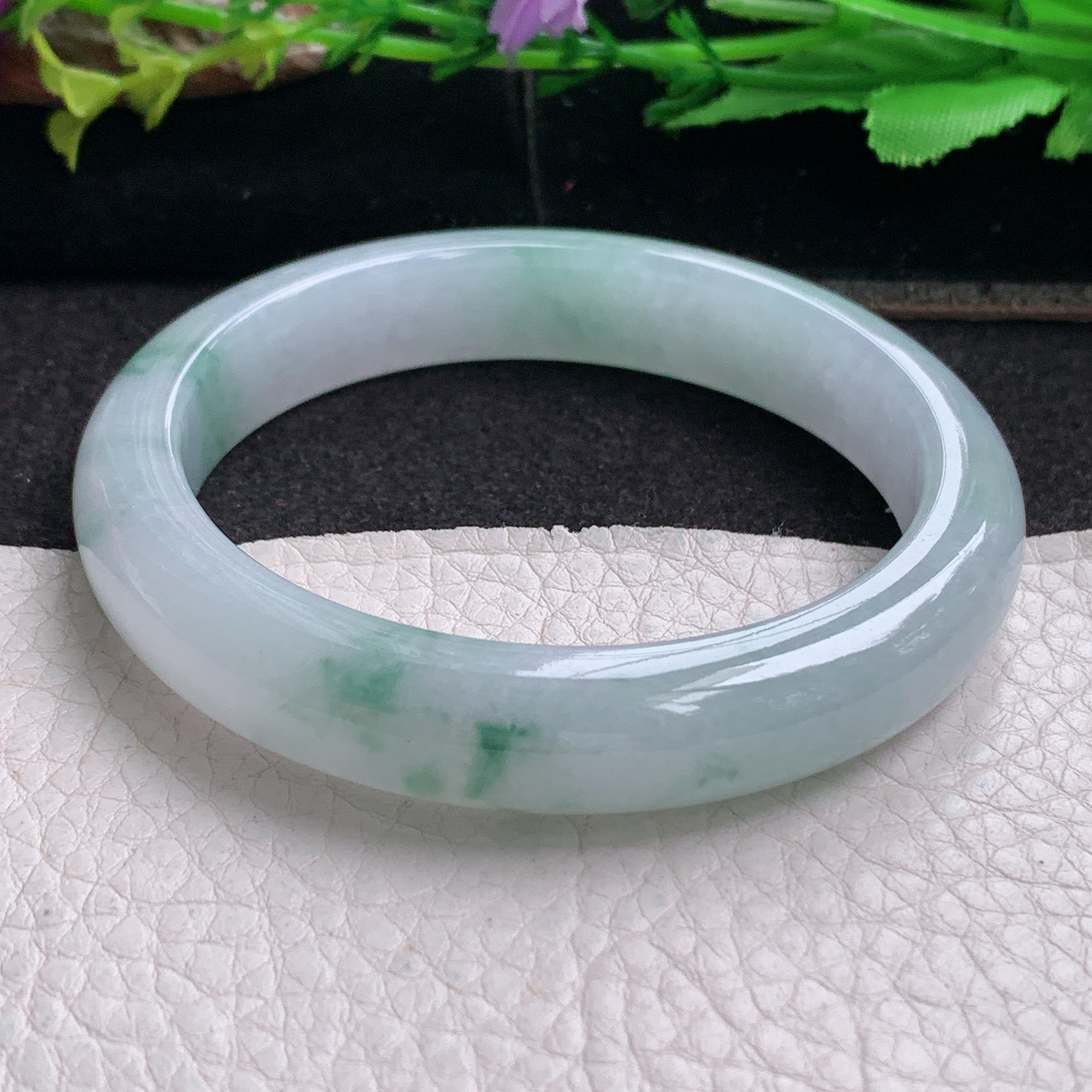 ll实拍57*11.8*8.2平安镯 天然缅甸翡翠a货手镯冰飘花正圈玉镯子