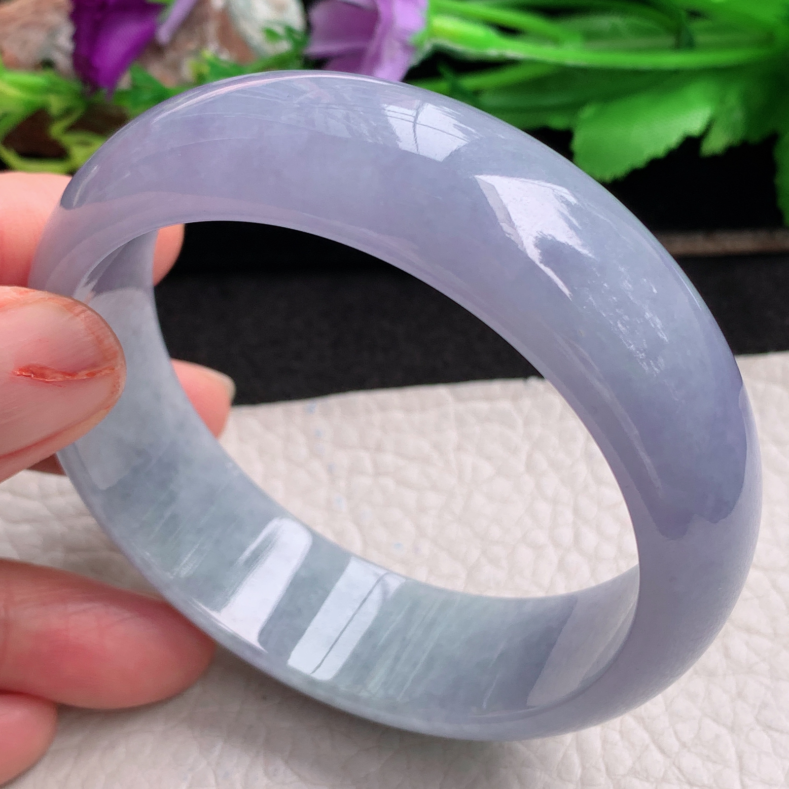 js实拍58*18.5*7.3轮胎镯 天然翡翠a货手镯胶感紫罗兰正圈玉镯子