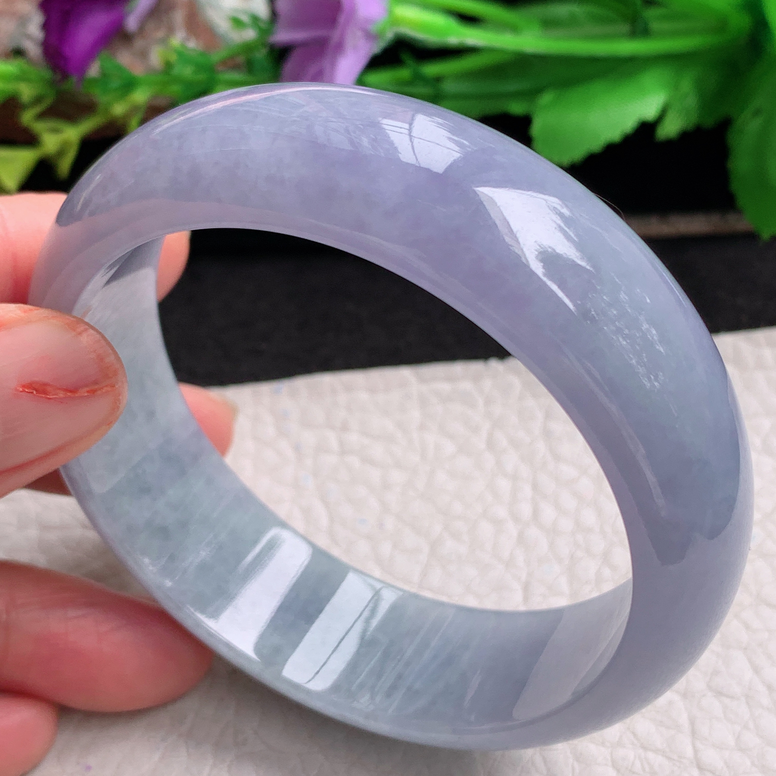 js实拍58*18.5*7.3轮胎镯 天然翡翠a货手镯胶感紫罗兰正圈玉镯子