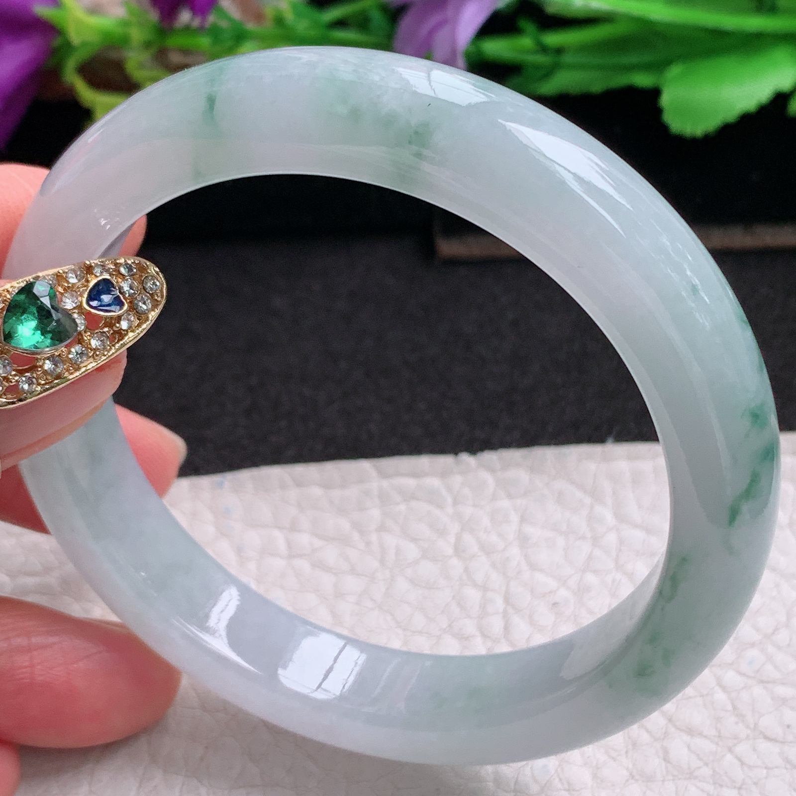 ll实拍57*11.8*8.2平安镯 天然缅甸翡翠a货手镯冰飘花正圈玉镯子