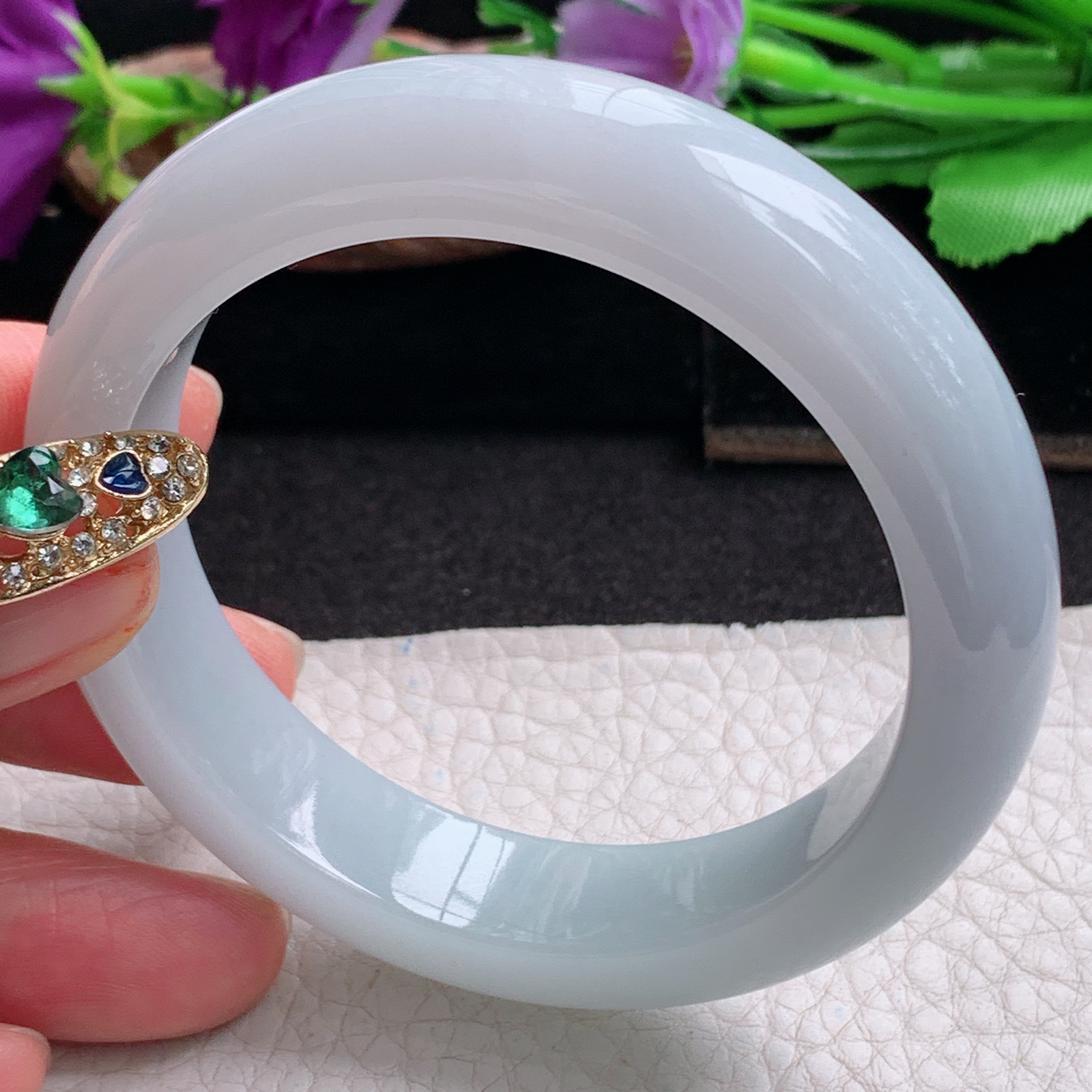 z实拍54.5*13*8.8平安镯 天然缅甸翡翠a货手镯纯美厚装正圈玉镯子