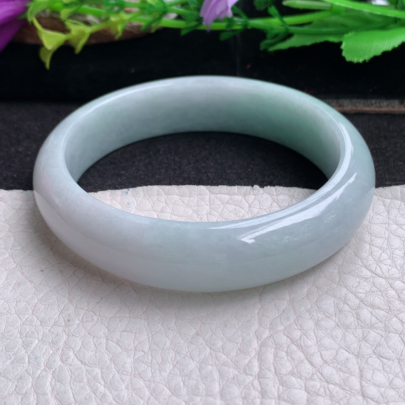 ll实拍57*14.5*7.7平安镯 天然缅甸翡翠a货手镯浅绿水润正圈玉镯子