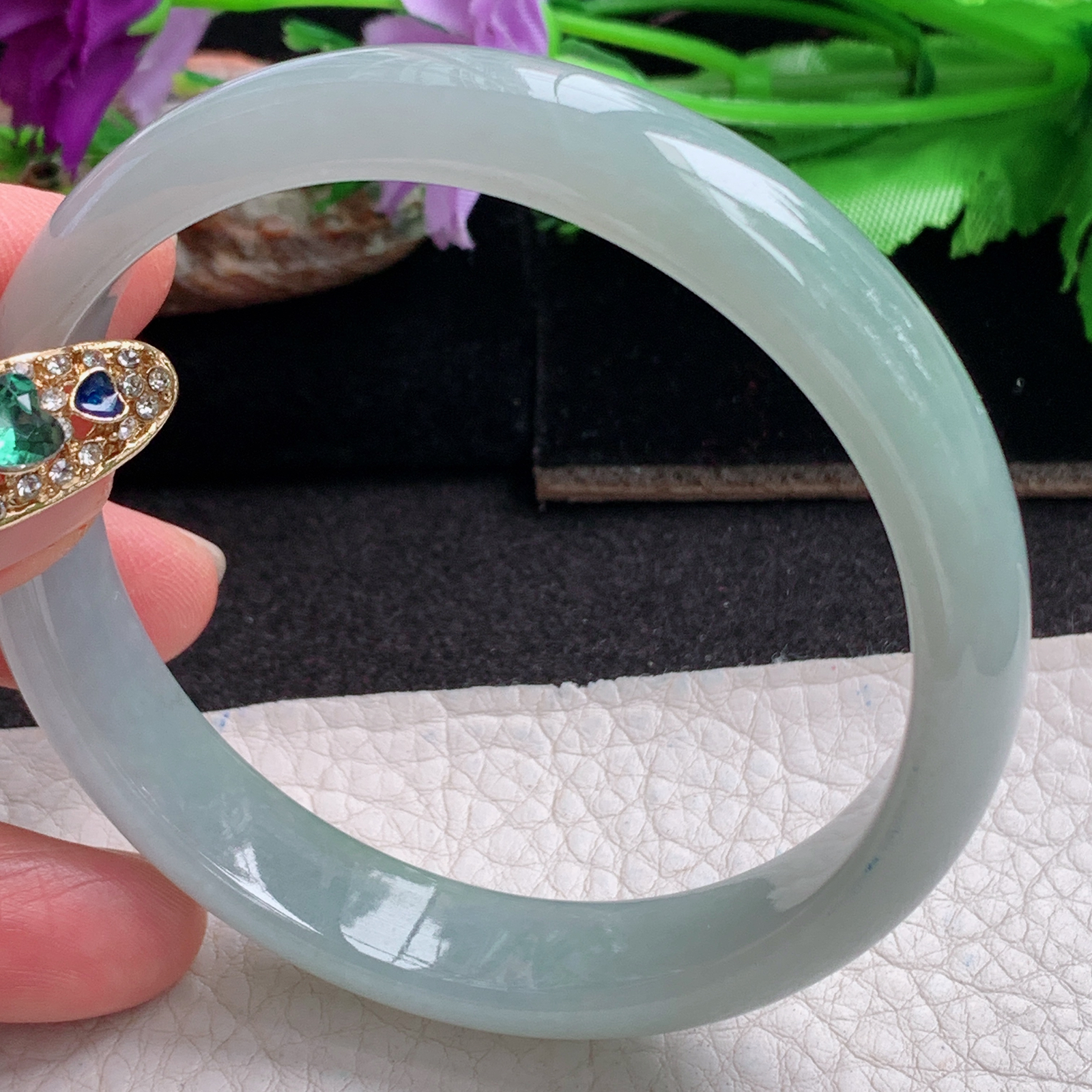 js大圈口60*12*6.5平安镯 天然缅甸翡翠a货手镯晴美正圈玉镯子