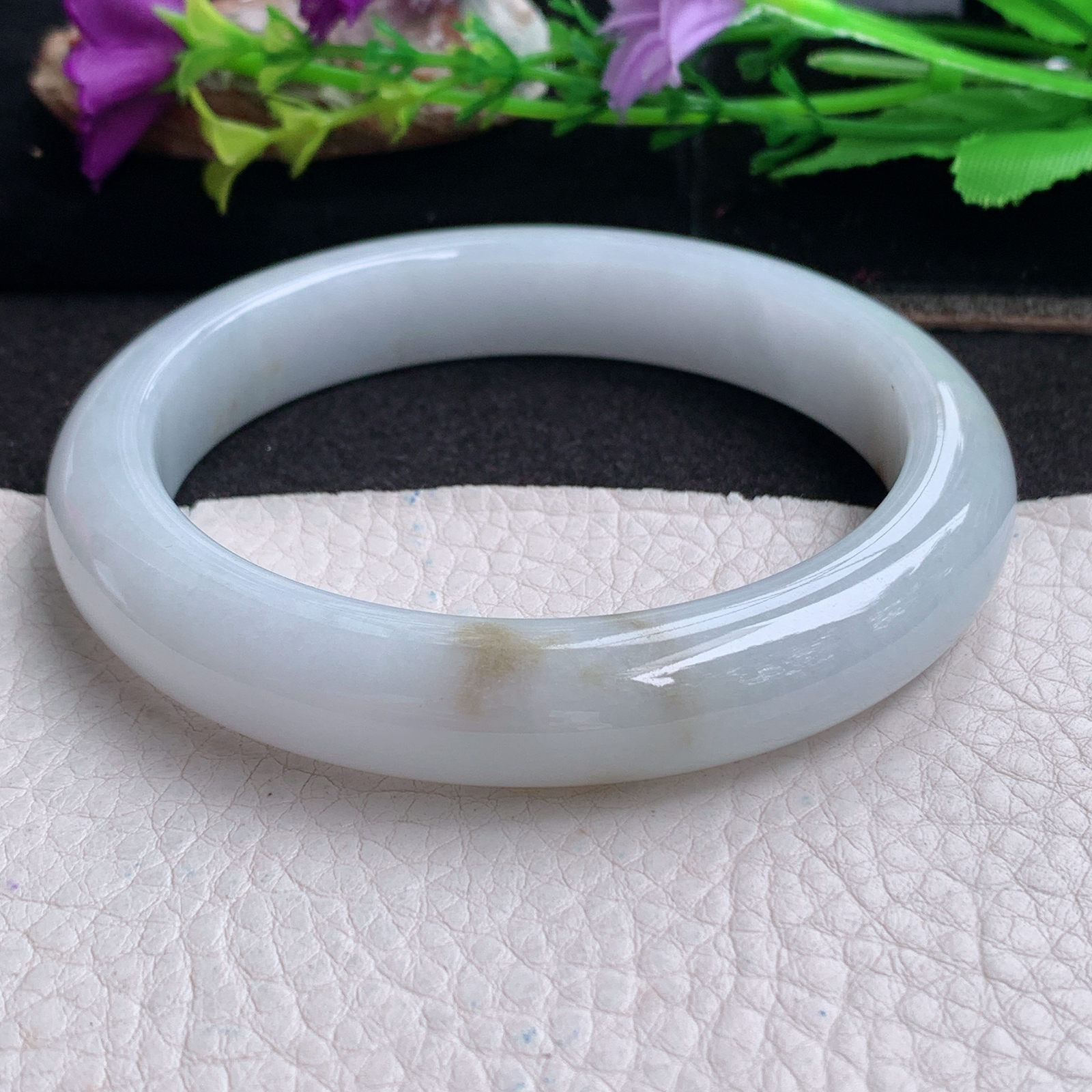 ll大圈口63.5*12.5*9.5平安镯 天然缅甸翡翠a货手镯飘花大气正圈玉镯子