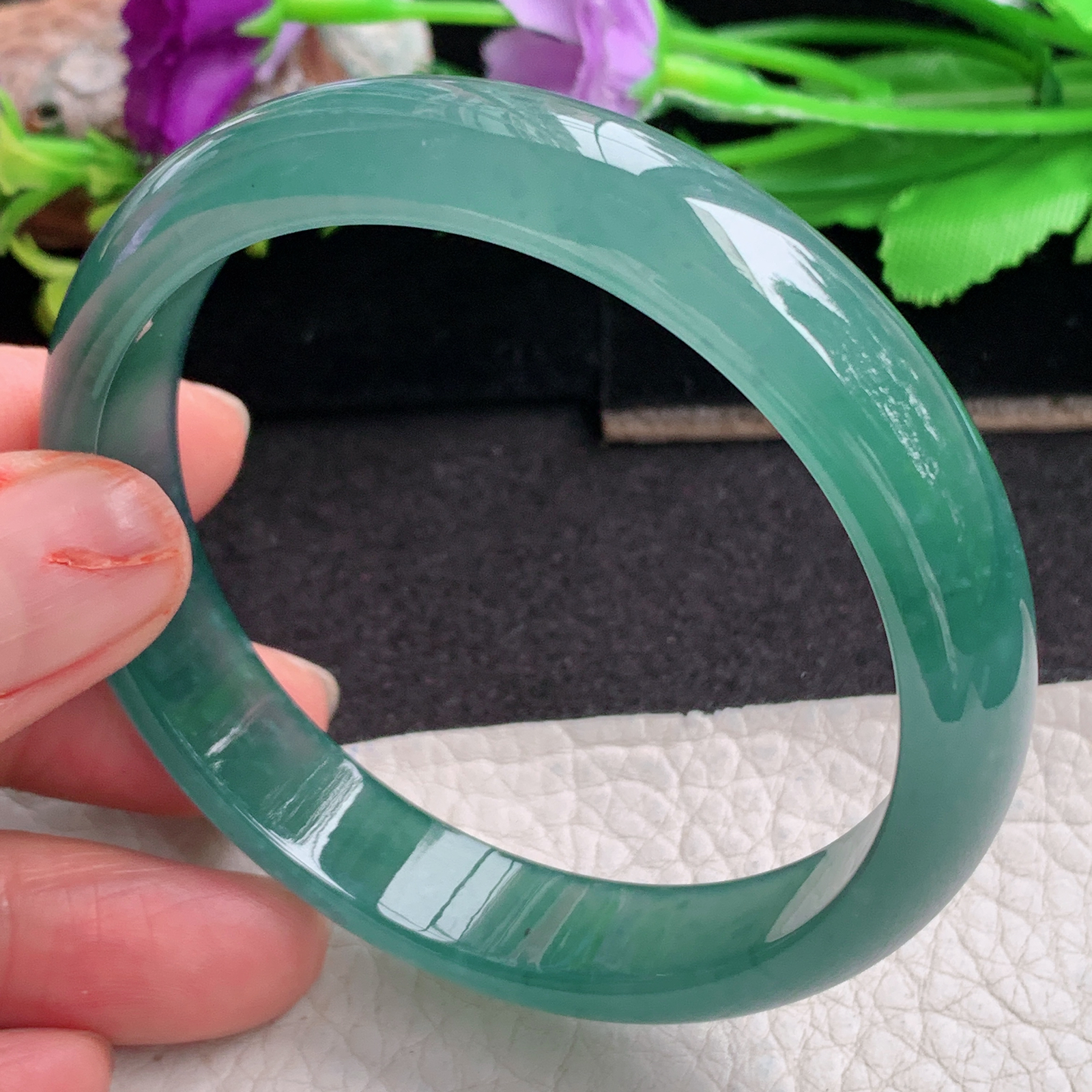 ll实拍58*12*6.8平安镯 天然翡翠a货手镯胶感冰蓝韵正圈玉镯子