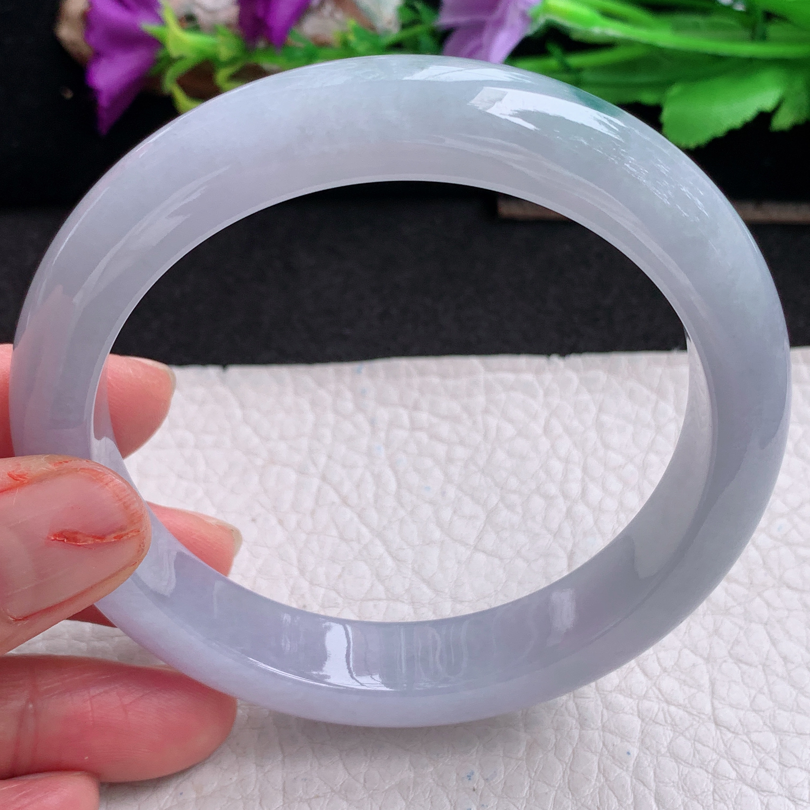 ll大圈口62.5*12.2*9平安镯 天然翡翠a货手镯胶感紫底飘花正圈玉镯子