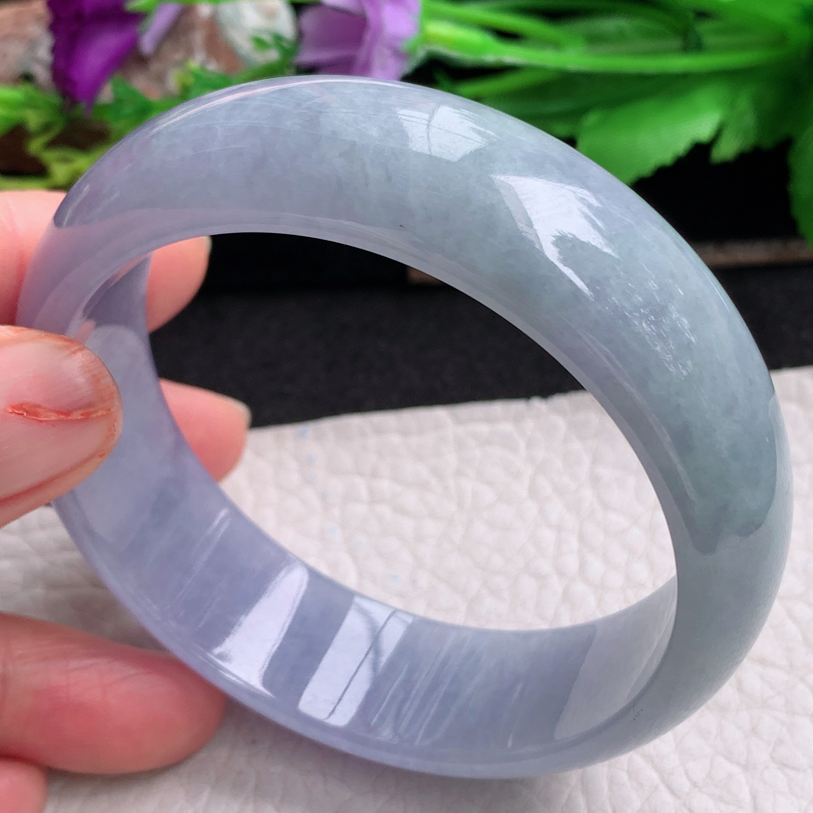 js实拍58*18.5*7.3轮胎镯 天然翡翠a货手镯胶感紫罗兰正圈玉镯子