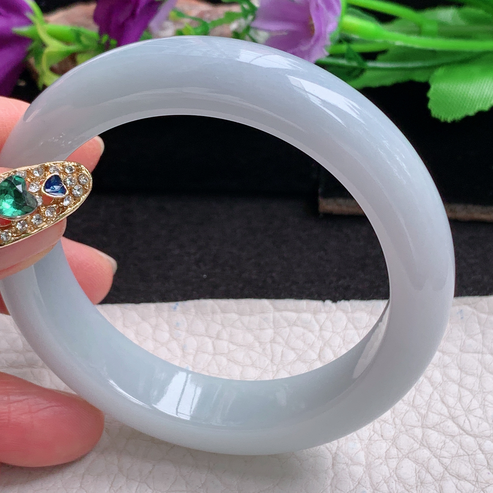 z实拍54.5*13*8.8平安镯 天然缅甸翡翠a货手镯纯美厚装正圈玉镯子