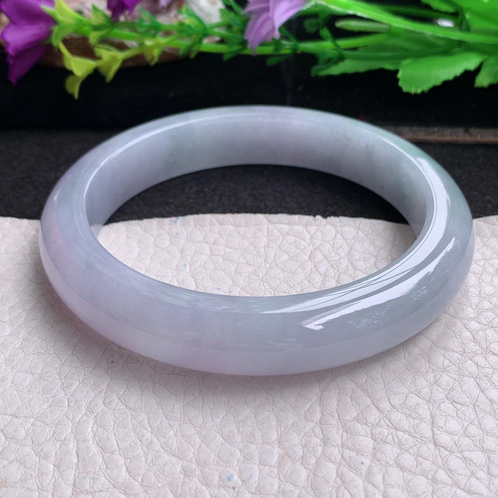 ll大圈口62.5*12.2*9平安镯 天然翡翠a货手镯胶感紫底飘花正圈玉镯子