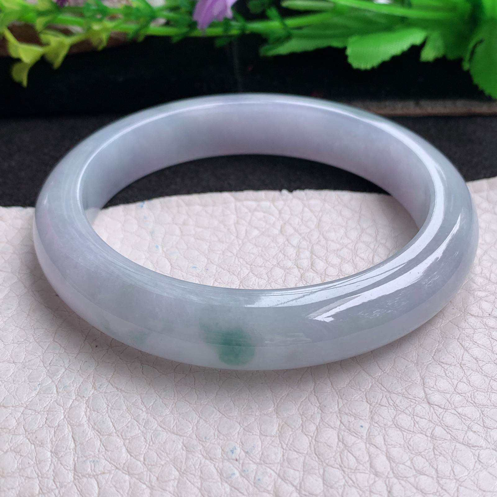 ll大圈口62.5*12.2*9平安镯 天然翡翠a货手镯胶感紫底飘花正圈玉镯子