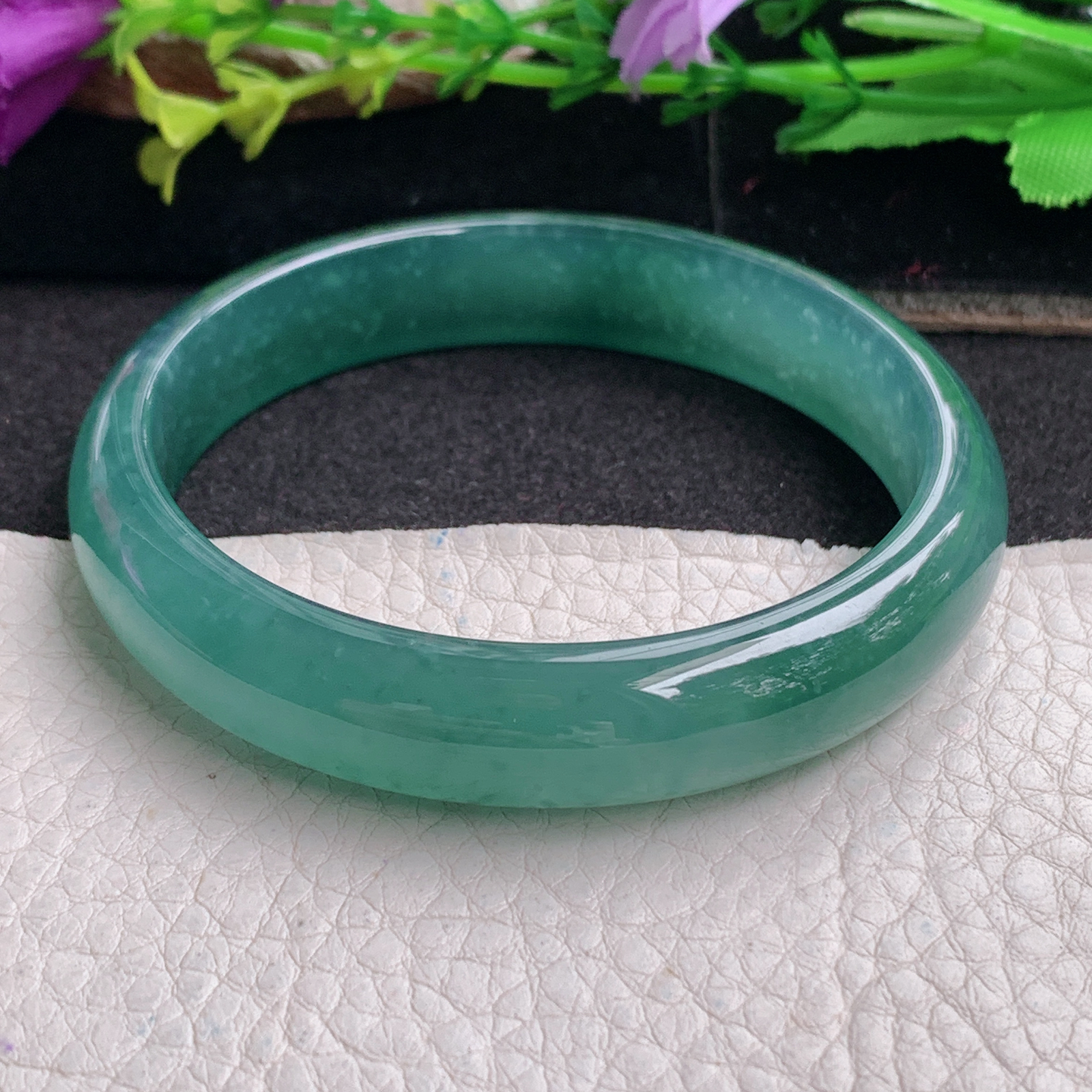 ll实拍58*12*6.8平安镯 天然翡翠a货手镯胶感冰蓝韵正圈玉镯子